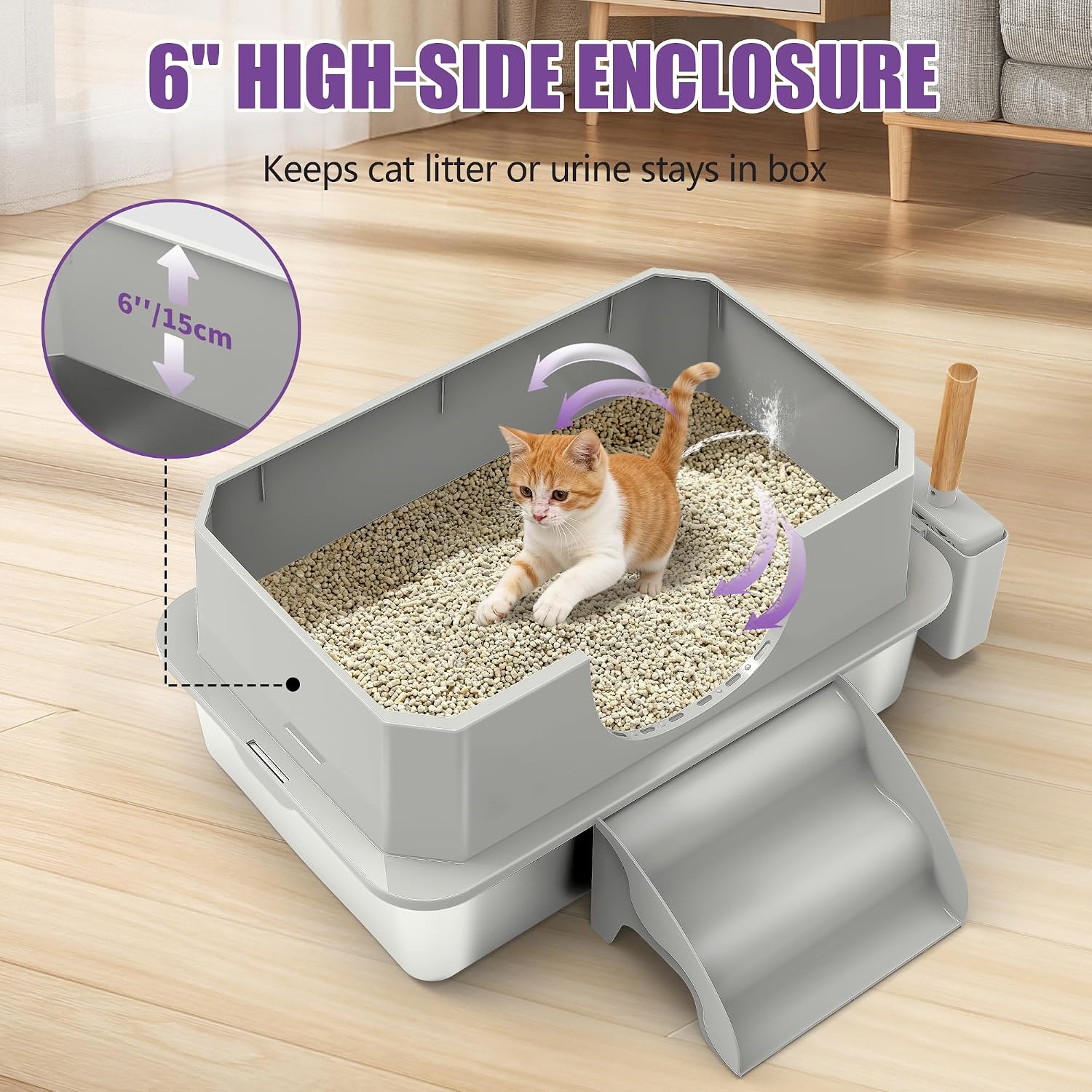 Detalle 2 de Bartuke Enclosed XXL Stainless Steel Cat Litter Box with Lid, Step and Scoop