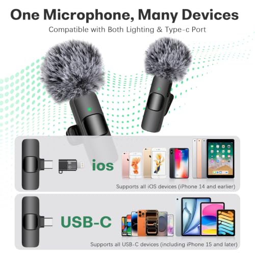 Detalle 2 de aiworth Mini Wireless Lavalier Microphone for iPhone/iPad/Android – Dual Transmitters, Plug & Play