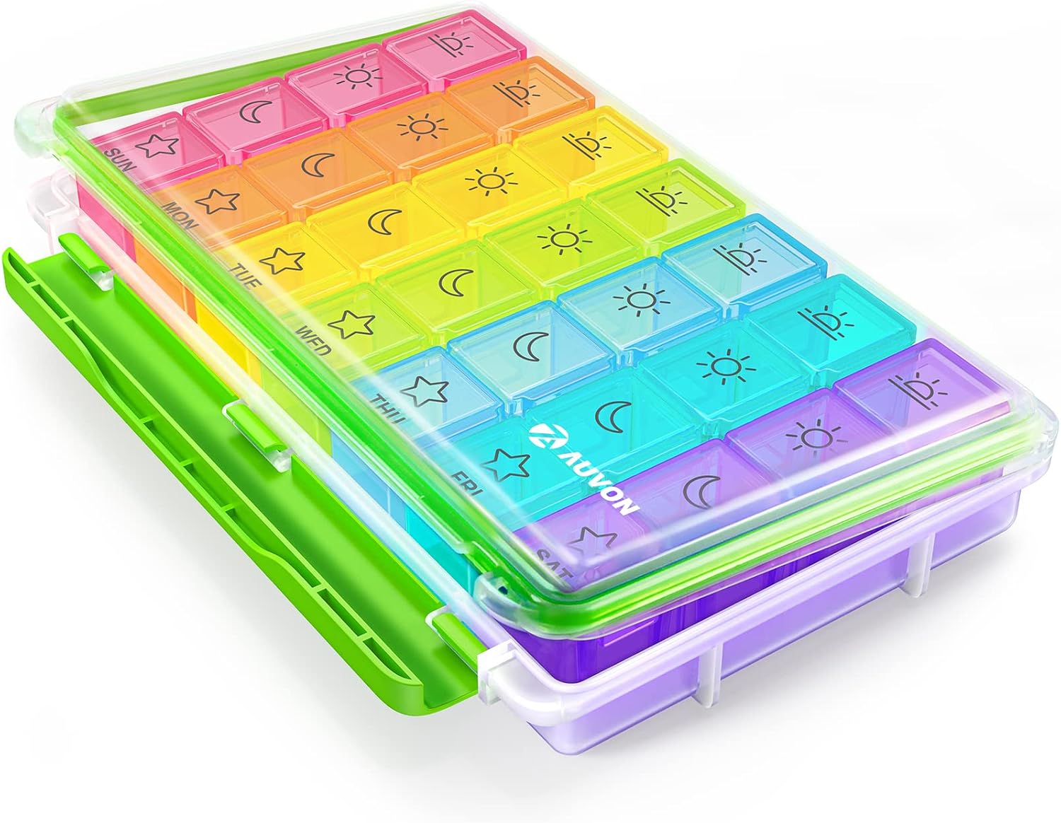Detalle de AUVON 28‑compartment weekly pill organiser for 7 days 💊
