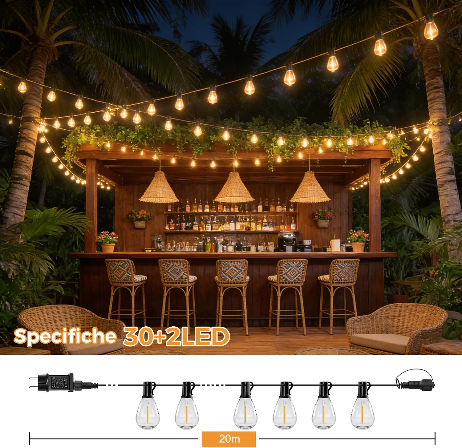 Detalle de HeiPard 20M Catena Luminosa Esterno con Telecomando RF: luci da esterno 24V per gazebo e patio