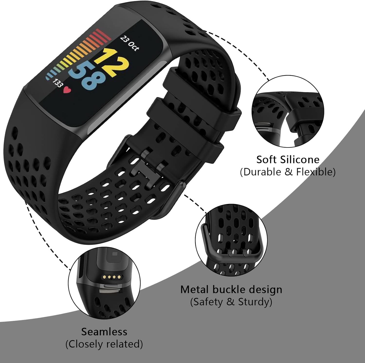 Thumbnail 2 de TopPerfekt Sportarmband für Fitbit Charge 6 & Charge 5 – atmungsaktives Silikon mit Schnellverschluss