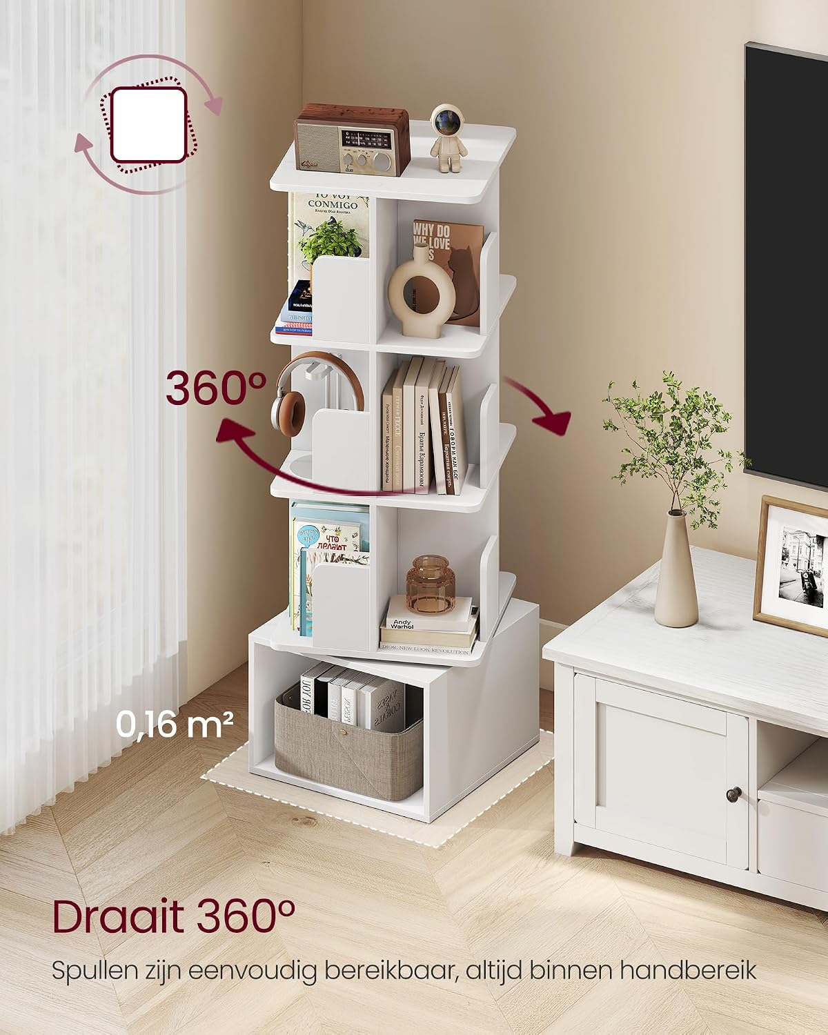 Thumbnail 3 de VASAGLE Custos Collectie LBC471WB01 draaibare boekenkast, 4 planken, Cloud White
