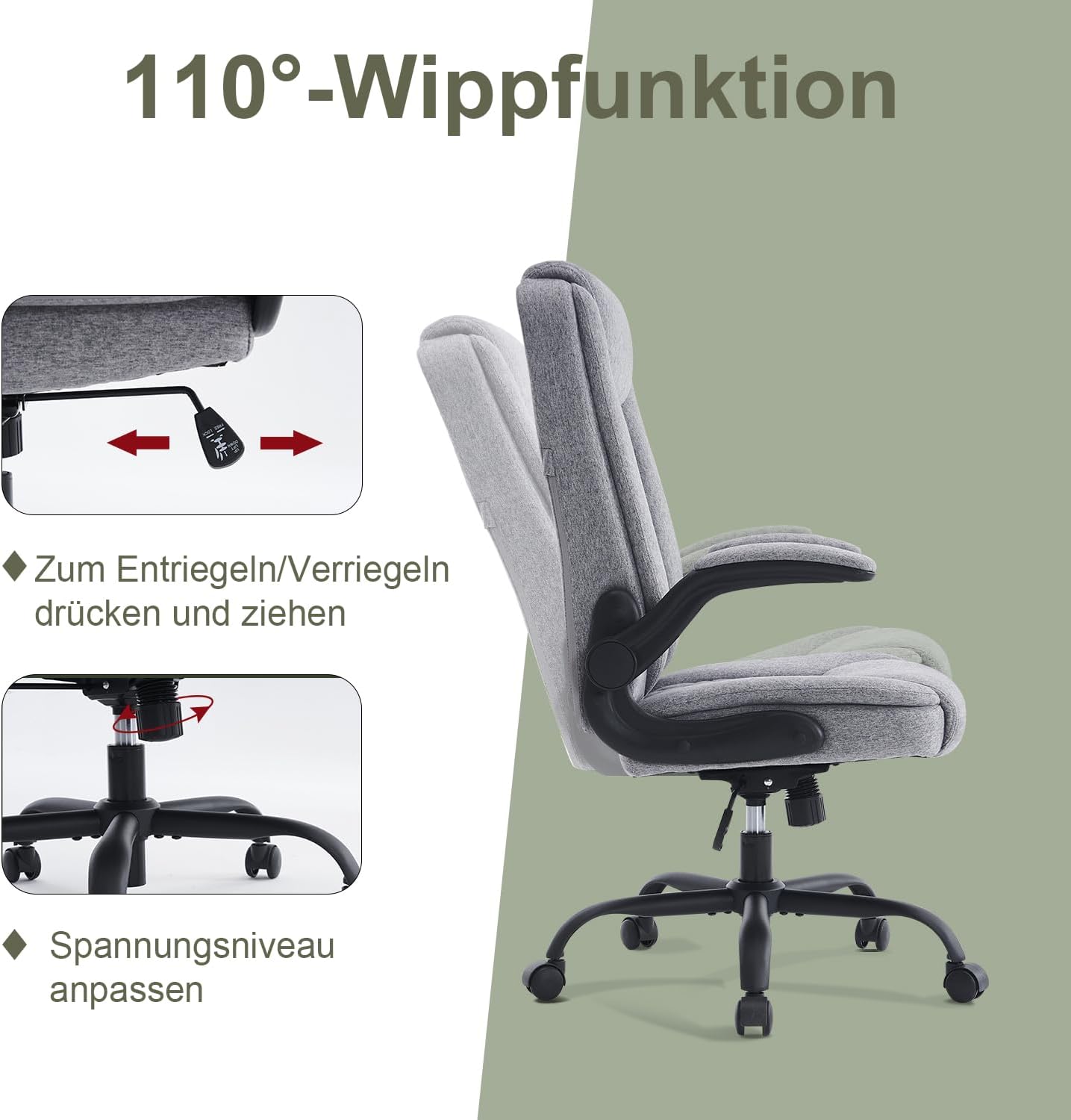 Thumbnail 6 de CASTLOVE Bürostuhl Ergonomisch – Chefsessel mit gepolsterten Armlehnen, Kopfstütze und 150 kg Tragfähigkeit
