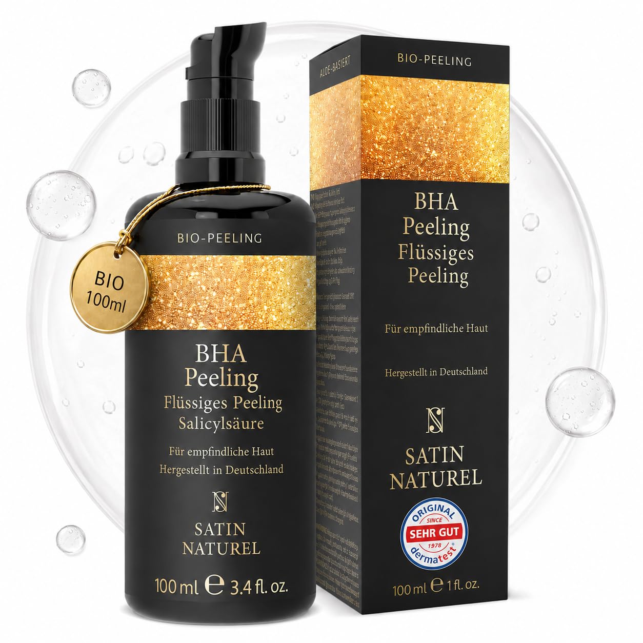 Satin Naturel Salicylsäure (BHA) Liquid Peeling 100 ml – sanftes Exfoliant für Gesicht & Hals mit Bio Aloe Vera, vegan