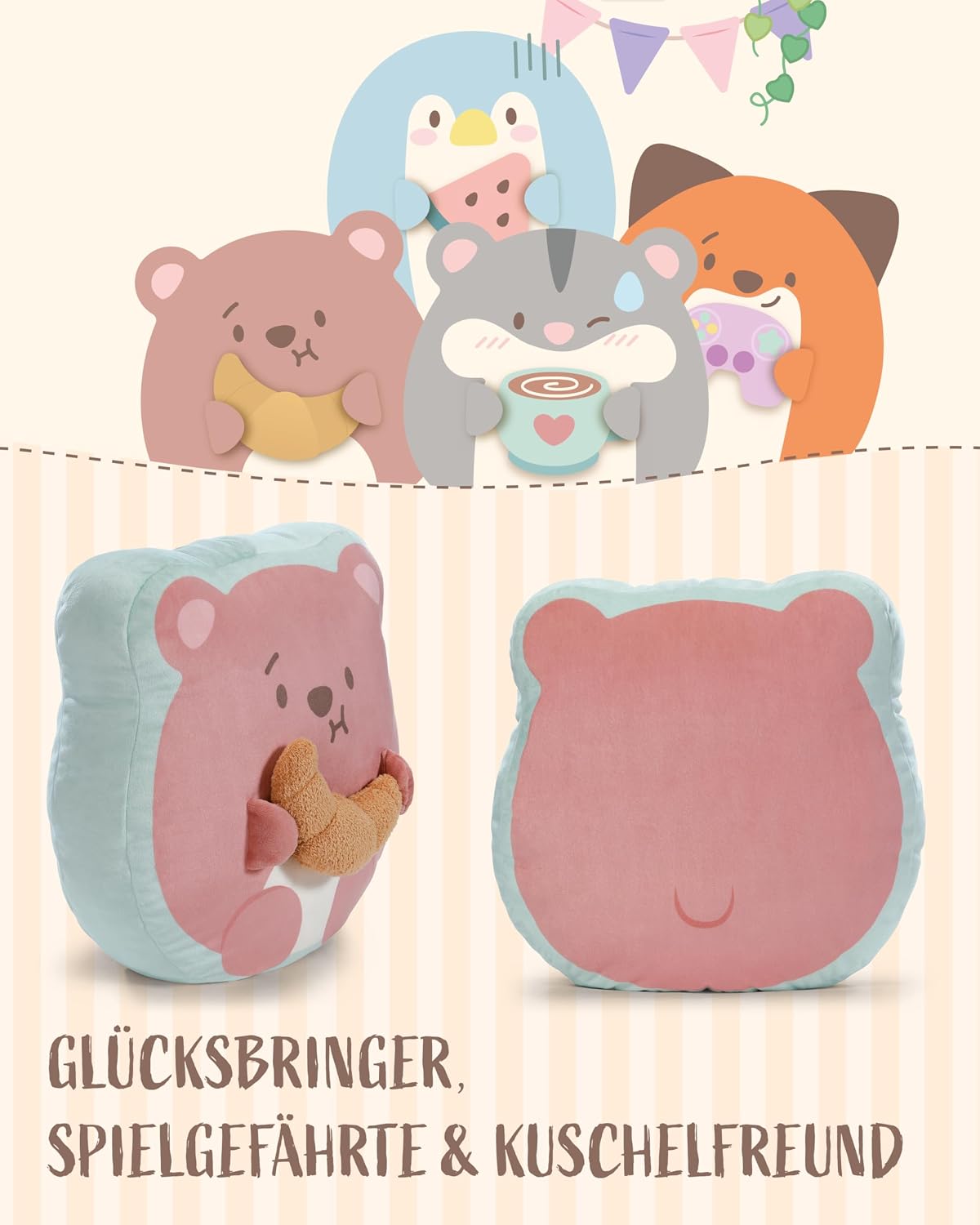 Thumbnail 4 de NICI Kuscheltier Bär Nomo mit Croissant – 35x33x12 cm, braun, weiches mymochi Plüschtier