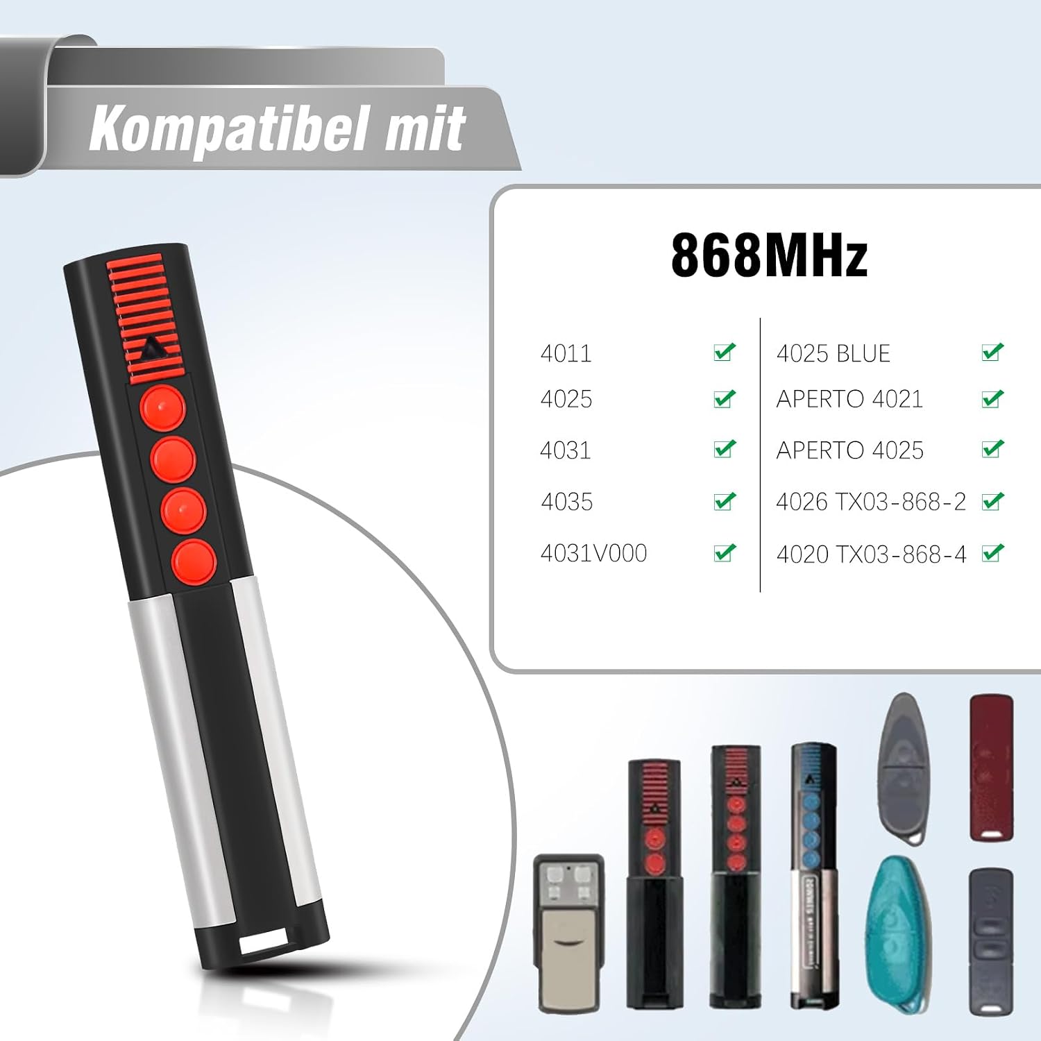 Detalle 2 de Wvoillty 868 MHz Télécommande Portail – 3 Pièces pour garage, compatible TX03-868-4