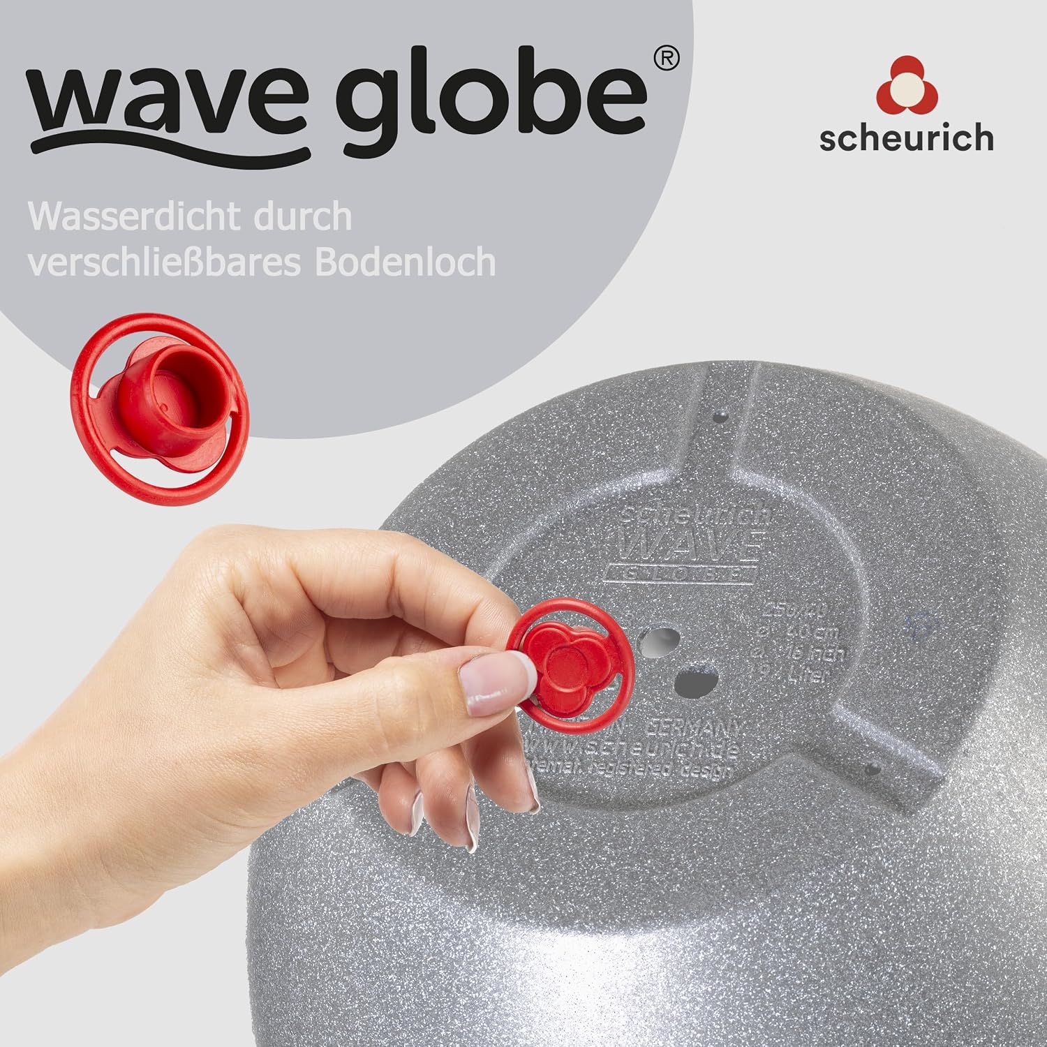 Detalle de Scheurich Wave Globe 40 – okrągła donica z tworzywa z recyklingu, szara