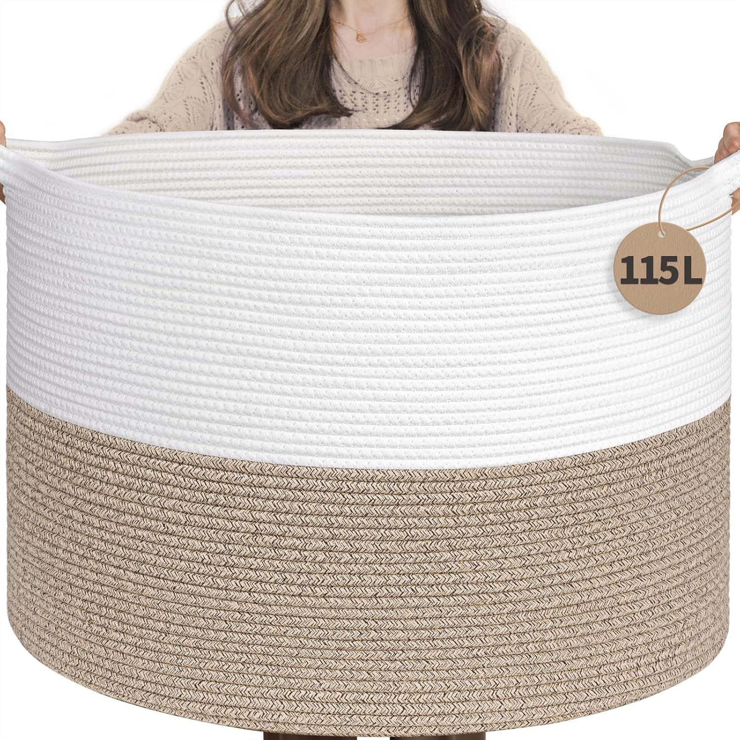 Detalle de INDRESSME rack08-XL 115Llight brown 115L Cotton Rope Storage Basket