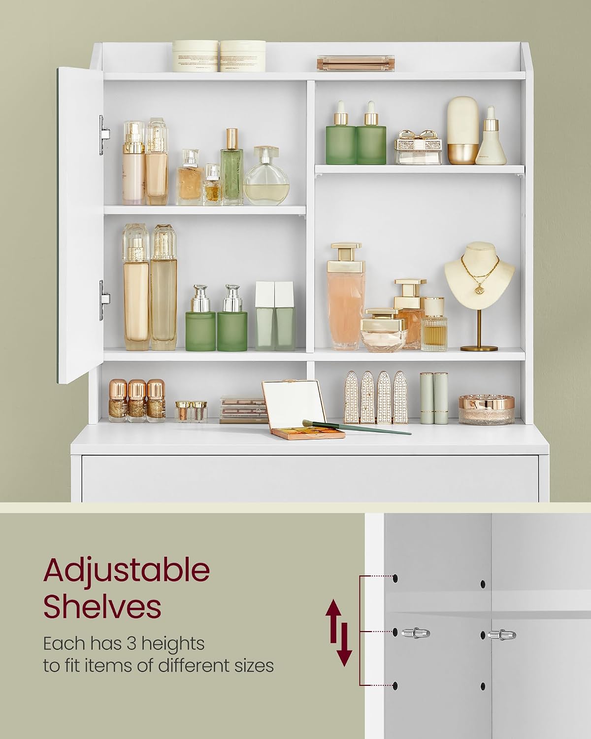 Thumbnail 4 de VASAGLE RDT118W01 Dressing Table with Mirror, Adjustable Shelves and Drawer