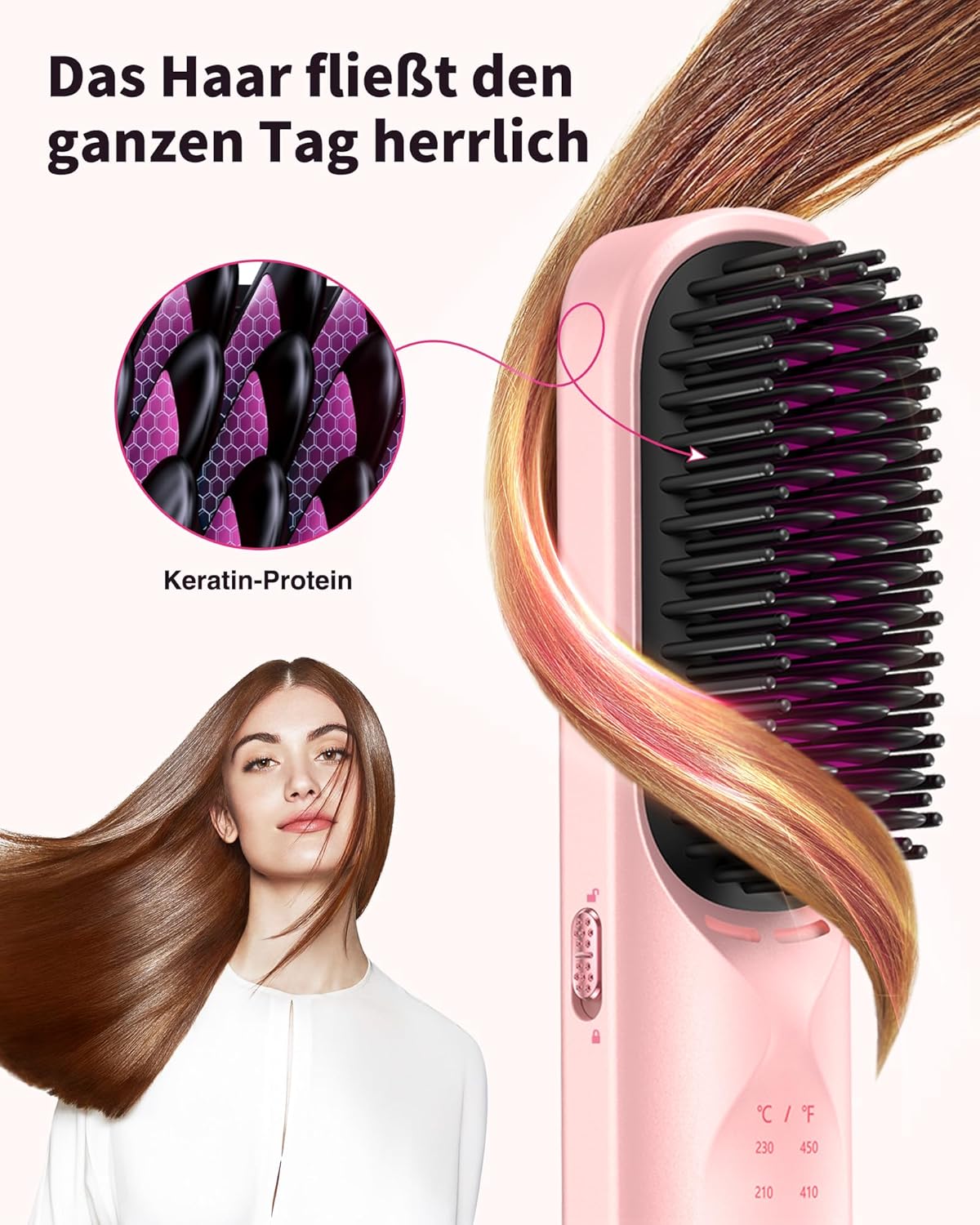 Detalle 2 de Bopcal Glättbürste Kabellos 10000mAh – 3 in 1 Haarglätter & Entwirr-Kamm mit USB-C