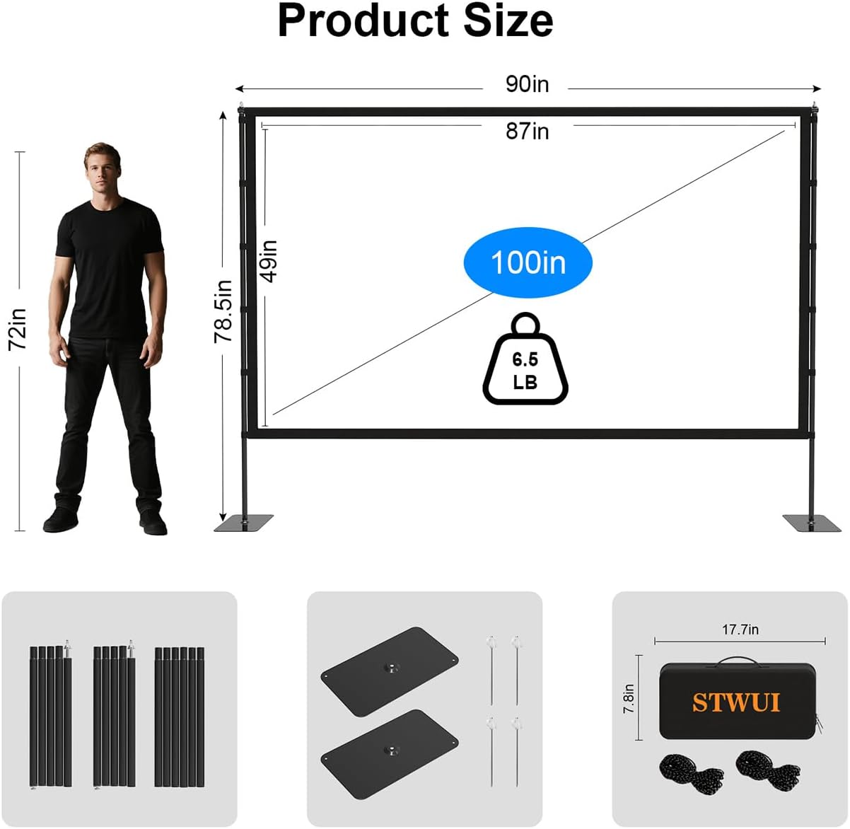 Detalle 2 de STWUI 100-Inch Outdoor Projector Screen with Stand