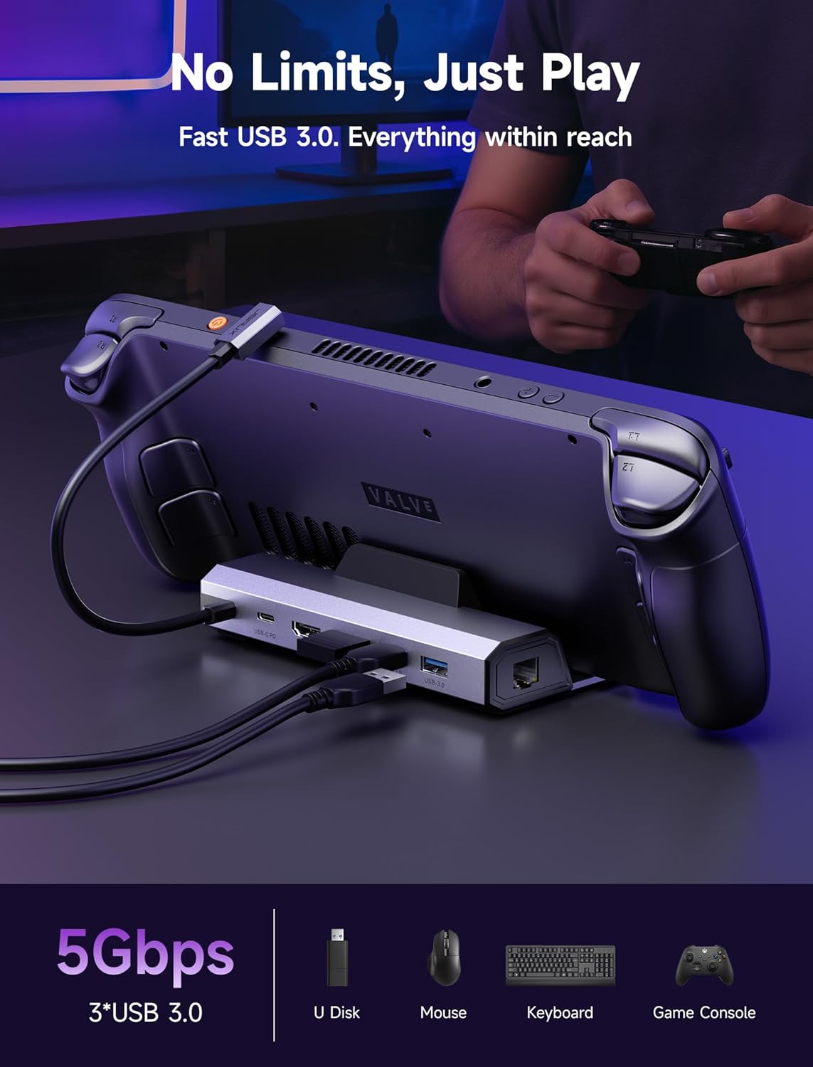 Thumbnail 3 de JSAUX 4K@120Hz Dockingstation HB0603 (6-in-1) mit 65-W-Ladegerät für Steam Deck OLED, ROG Ally X und Legion Go S