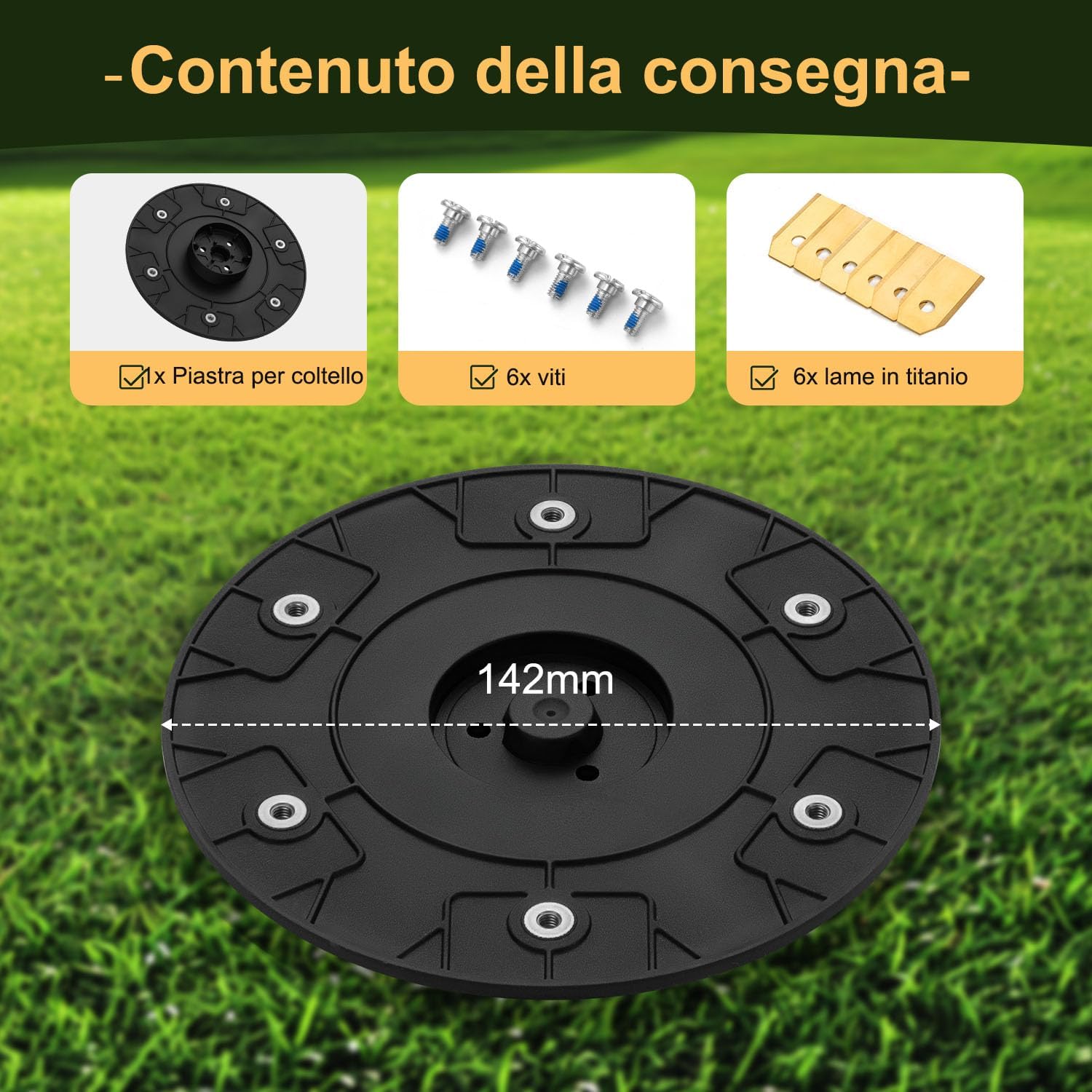 Detalle 2 de FourShow Taglio più Efficiente: Dischi Lama + 6 Pezzi per Gardena Sileno City e McCulloch Rob S400–S800