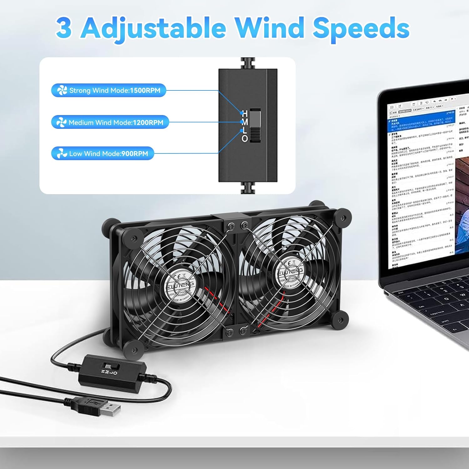 Detalle de ELUTENG 2-in-1 USB Fan 120mm with Digital Temperature Controller