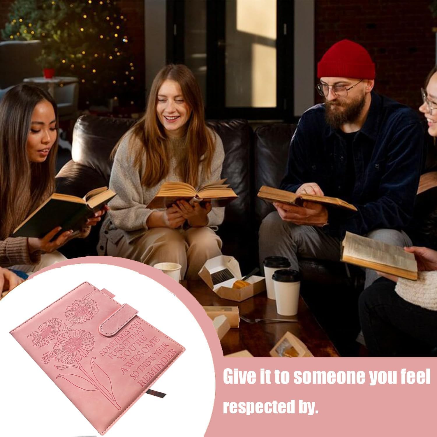Thumbnail 6 de QWFHOME Sunflower Pink PU Leather Journal, A5, 200 Pages with Closure and Pen Holder