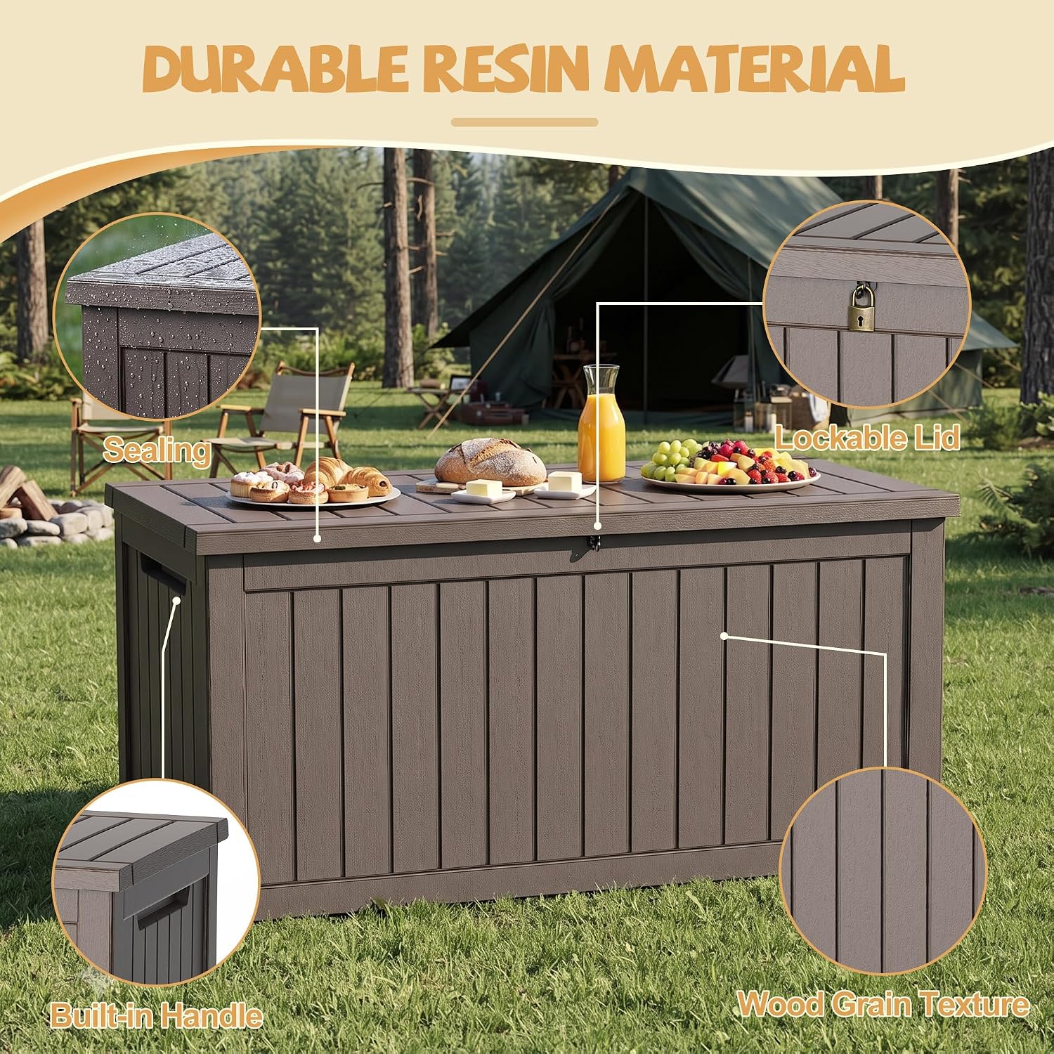 Detalle 2 de EFU 248A Waterproof Outdoor Storage Box with Gas Struts, Gray Polypropylene