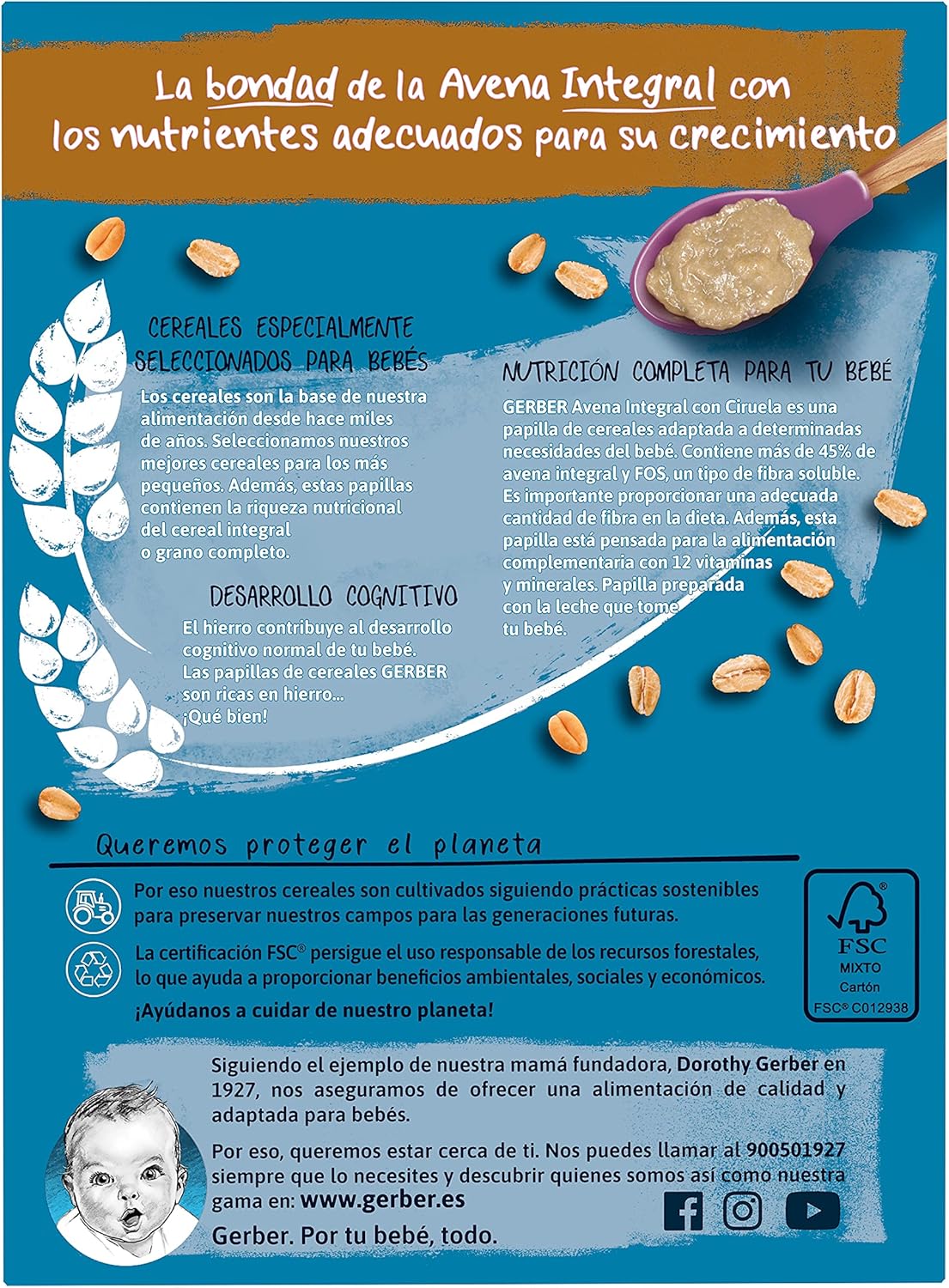 Detalle 2 de Gerber Avena Integral con Ciruela - Papilla para Bebés 9x250g