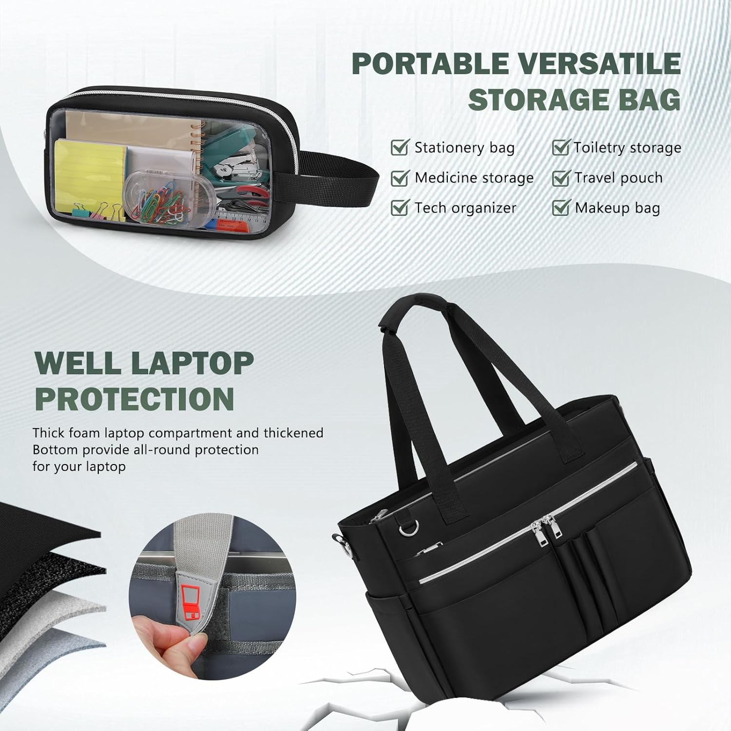 Detalle 2 de RAINSMORE Laptop Tote Bag for Women: 15.6 Inch Everyday Work Companion