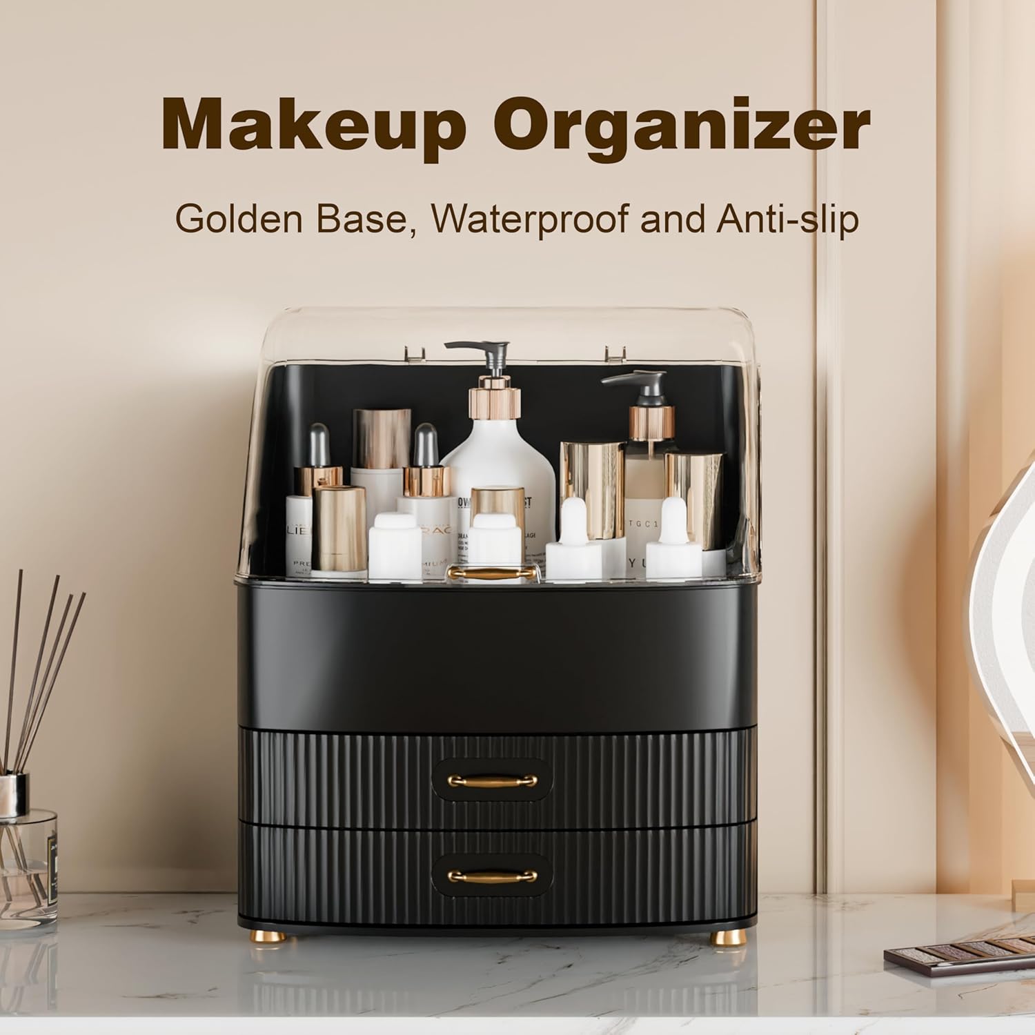 Detalle de Lurcns Makeup Organiser with Drawers: A Practical Vanity Storage Solution