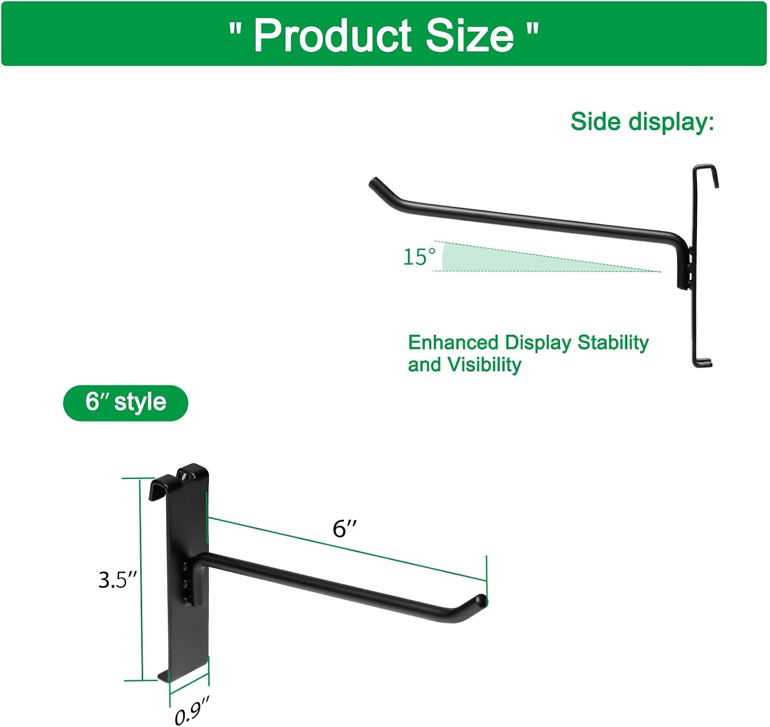 Detalle de PYBTOOL Gridwall Hooks, 6-Inch Black Metal Hooks, 40-Pack