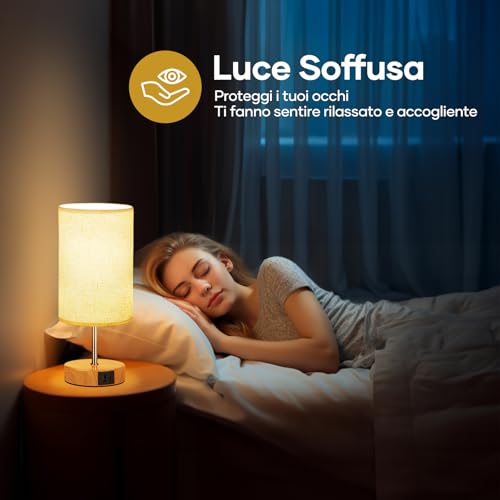 Detalle de Lampada da Comodino Touch Set di 2 Suright: luce dimmerabile, ricarica integrata