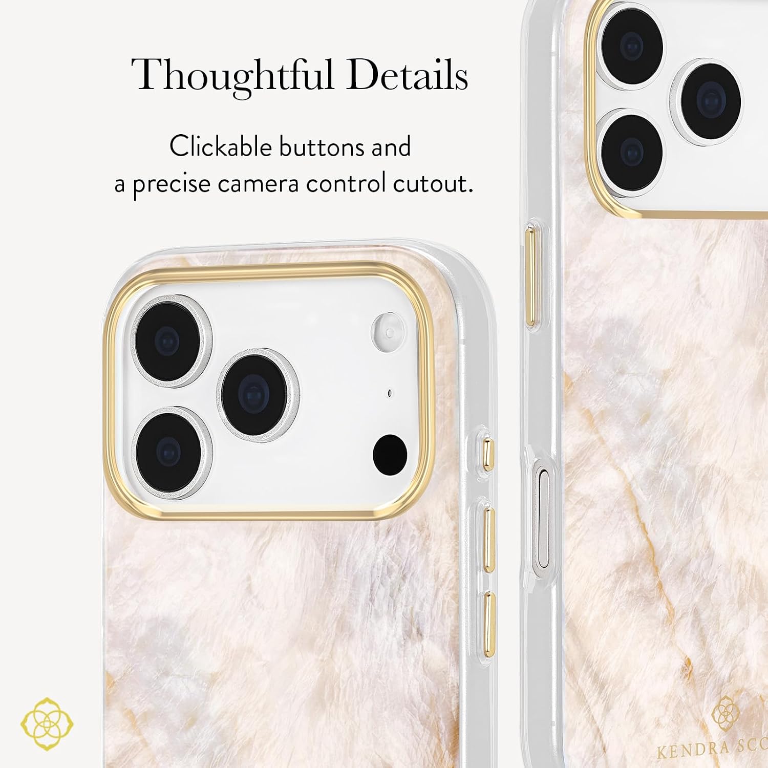 Detalle de Case-Mate Kendra Scott iPhone 18 Pro ケース シャンパンオイスターパール・MagSafe対応