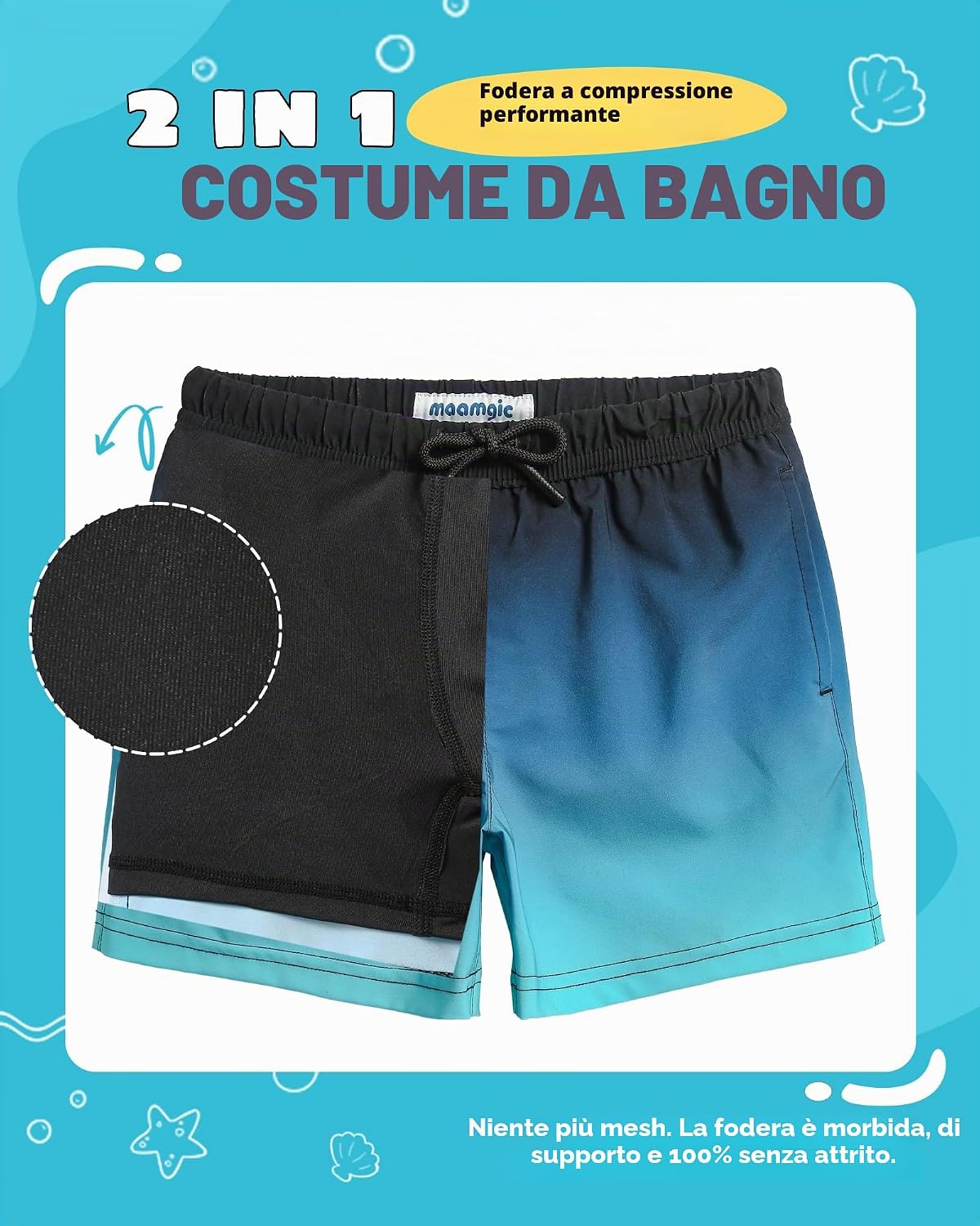 Thumbnail 3 de Maamgic Costume Bambino 2 in 1: costume da bagno 2 in 1 asciugatura rapida con pantaloncini corti e coulisse regolabile per bambini 2–16 anni