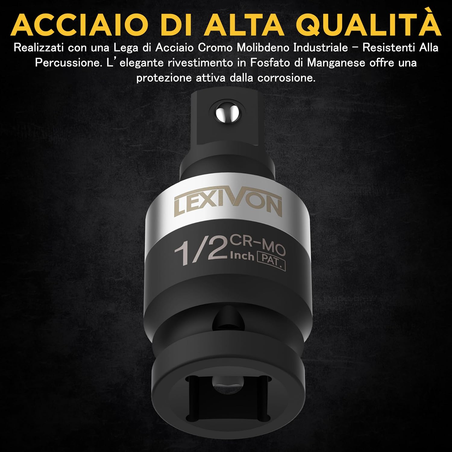 Detalle 2 de LEXIVON LX-113-S adattatori per bussola con snodo sferico (1/4"-3/8"-1/2"), set da 3 per avvitatore a batteria e chiave dinamometrica