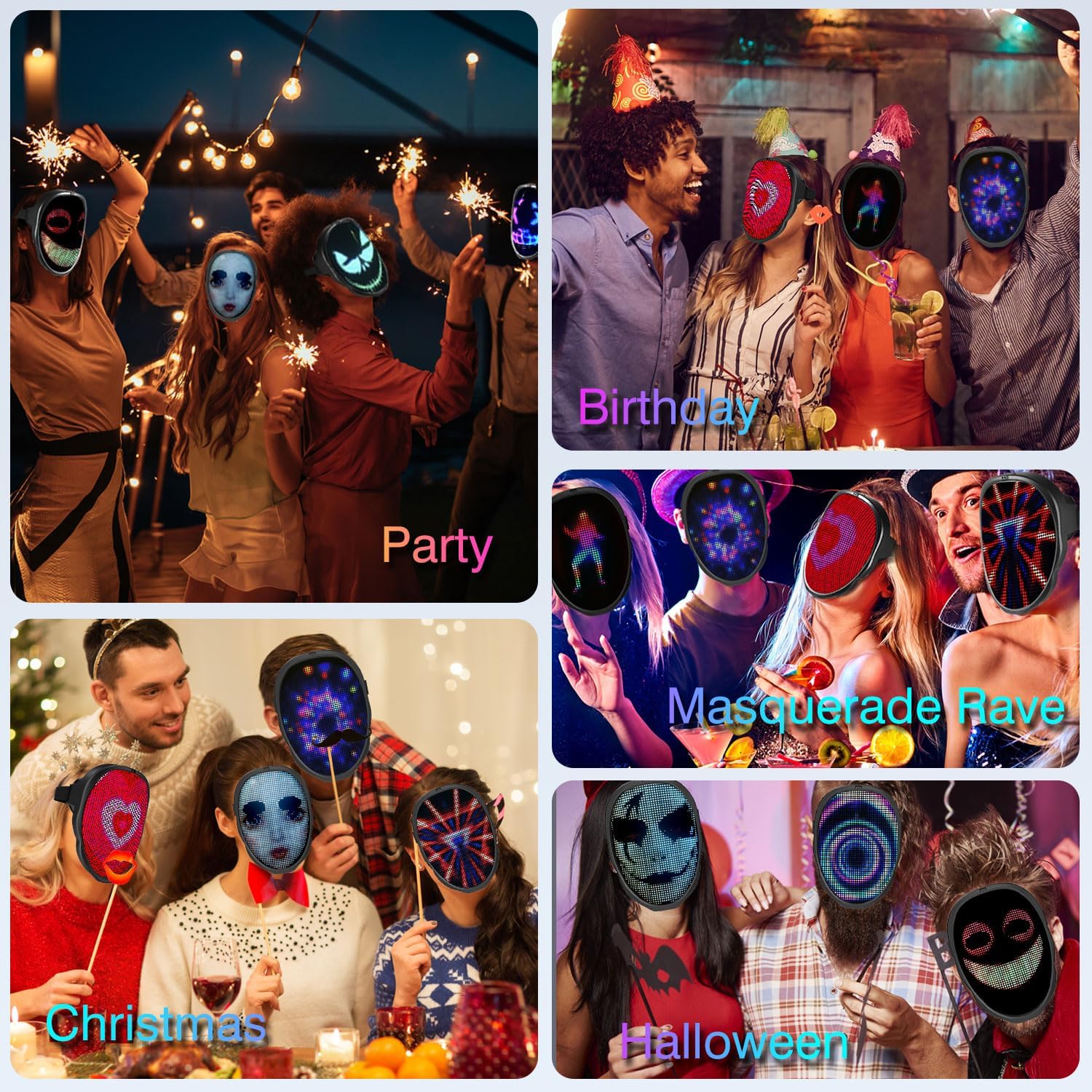 Detalle 2 de megoo LED Mask with Bluetooth – customisable programmable light-up mask for DJ, rave, cosplay & parties