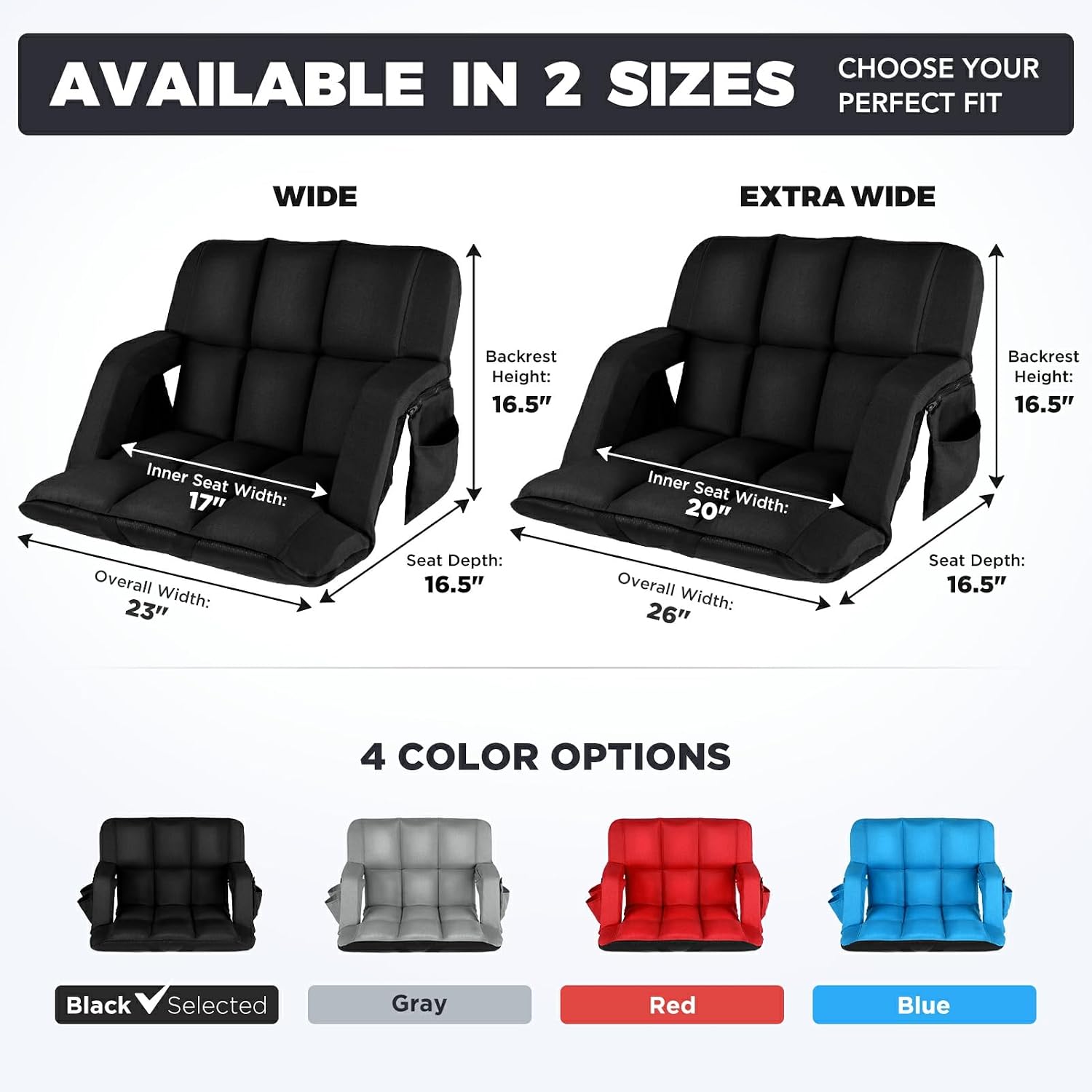 Detalle 2 de yeyeeyyee 1P-25-Black Reclining Stadium Seat, 4.7-Inch Cushion