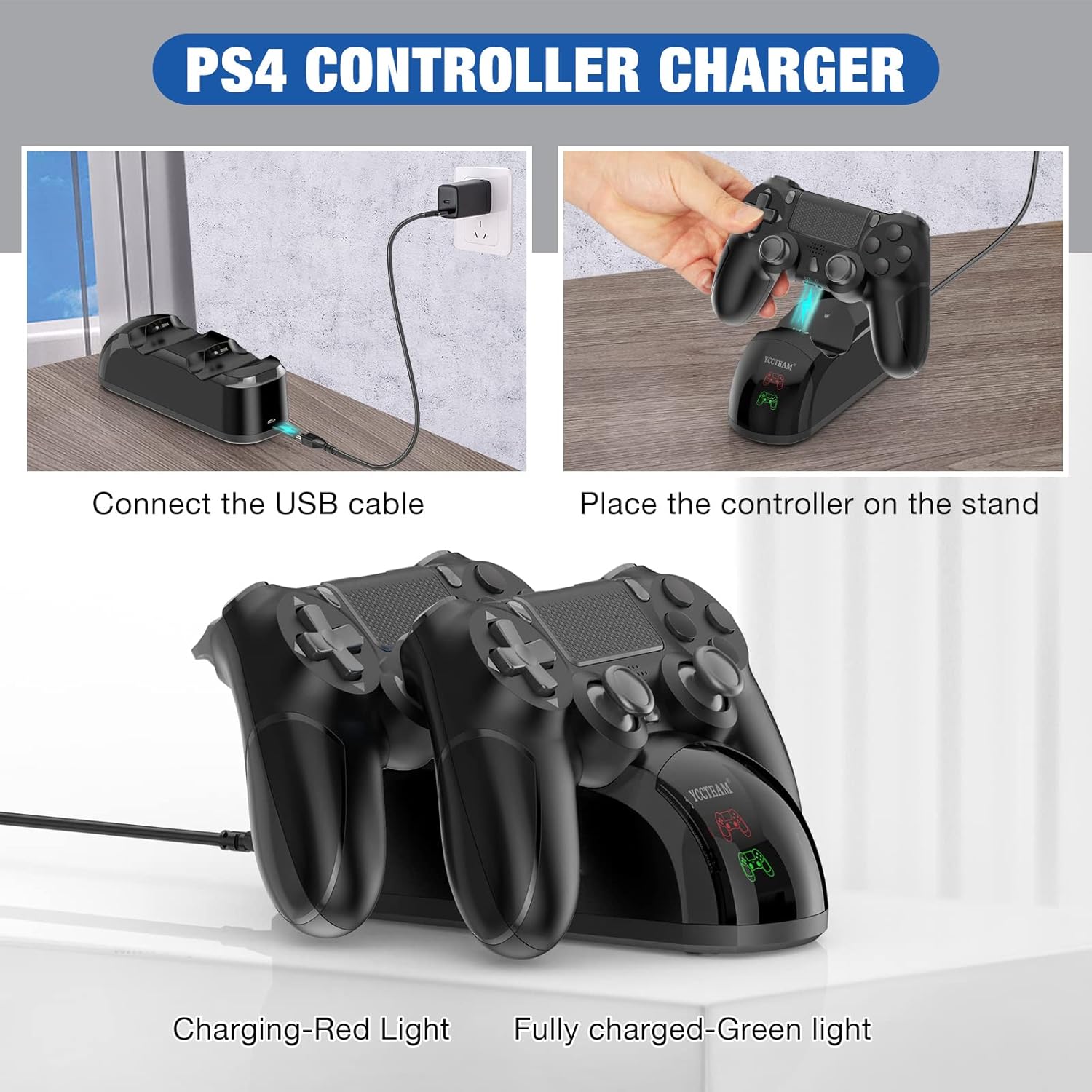 Detalle de PS4 Controller Charger: Fast Dual USB Dock for PS4/PS4 Pro/PS4 Slim