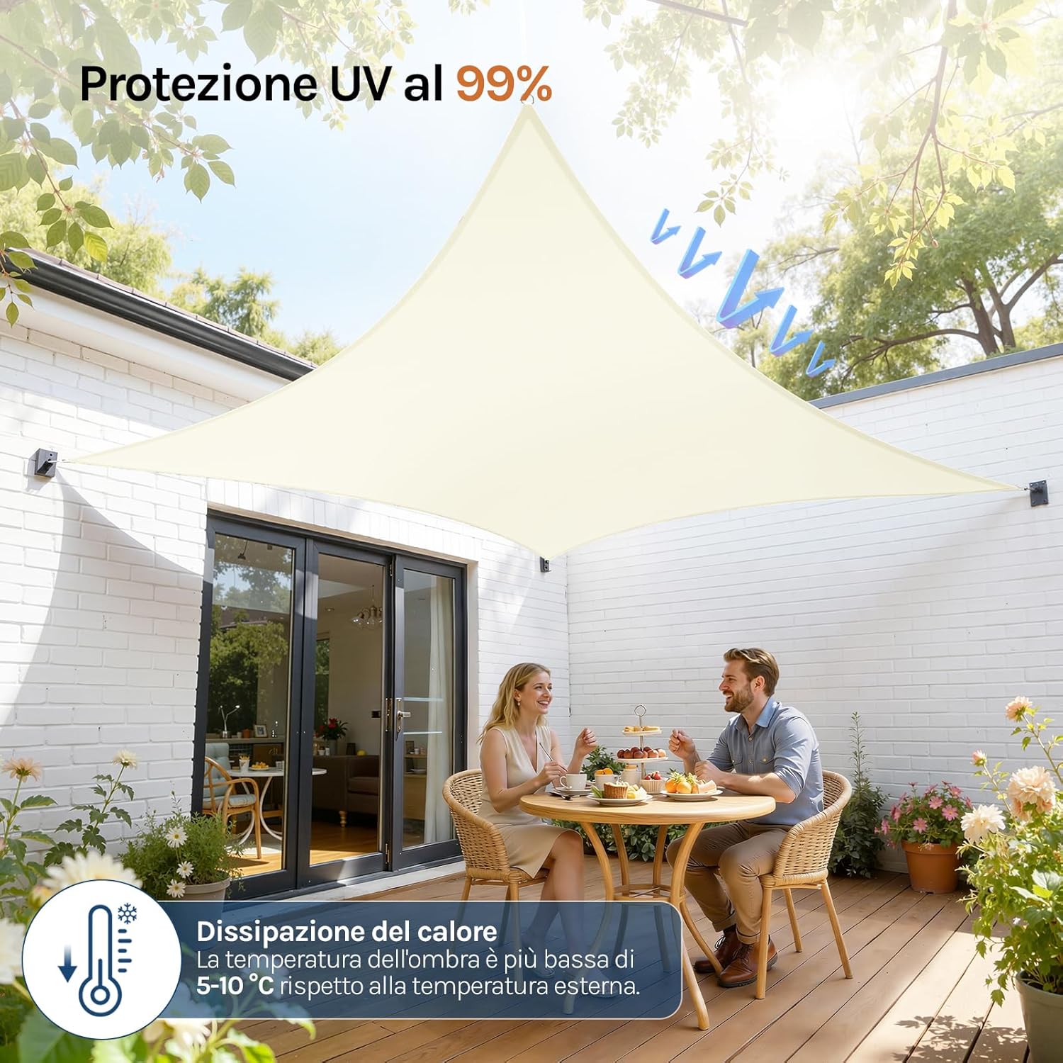 Thumbnail 5 de WOLTU Vela ombreggiante 3x3 m in HDPE 180 g/m² traspirante anti UV beige