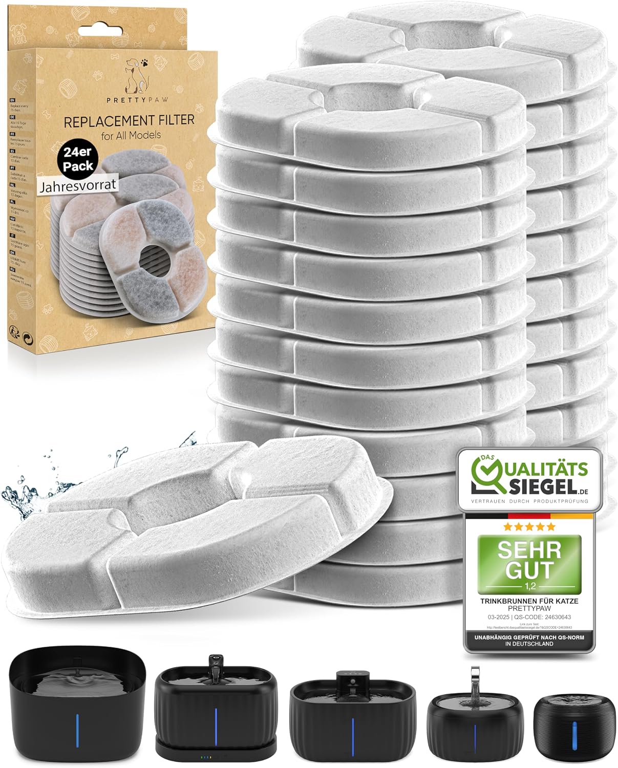 Detalle de PrettyPaw Filter für Katzenbrunnen – Original Ersatzfilter im 24er Pack