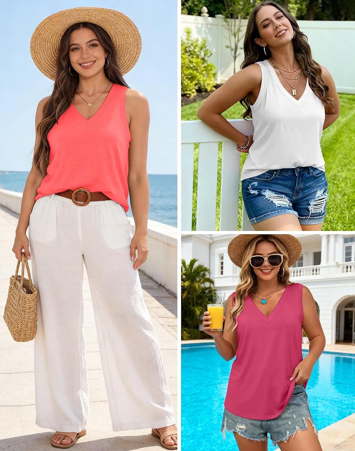 Thumbnail 4 de KKJ 3 Pack Women's Tank Tops – 2026 Summer V-Neck Loose-Fit Sleeveless Casual Shirts