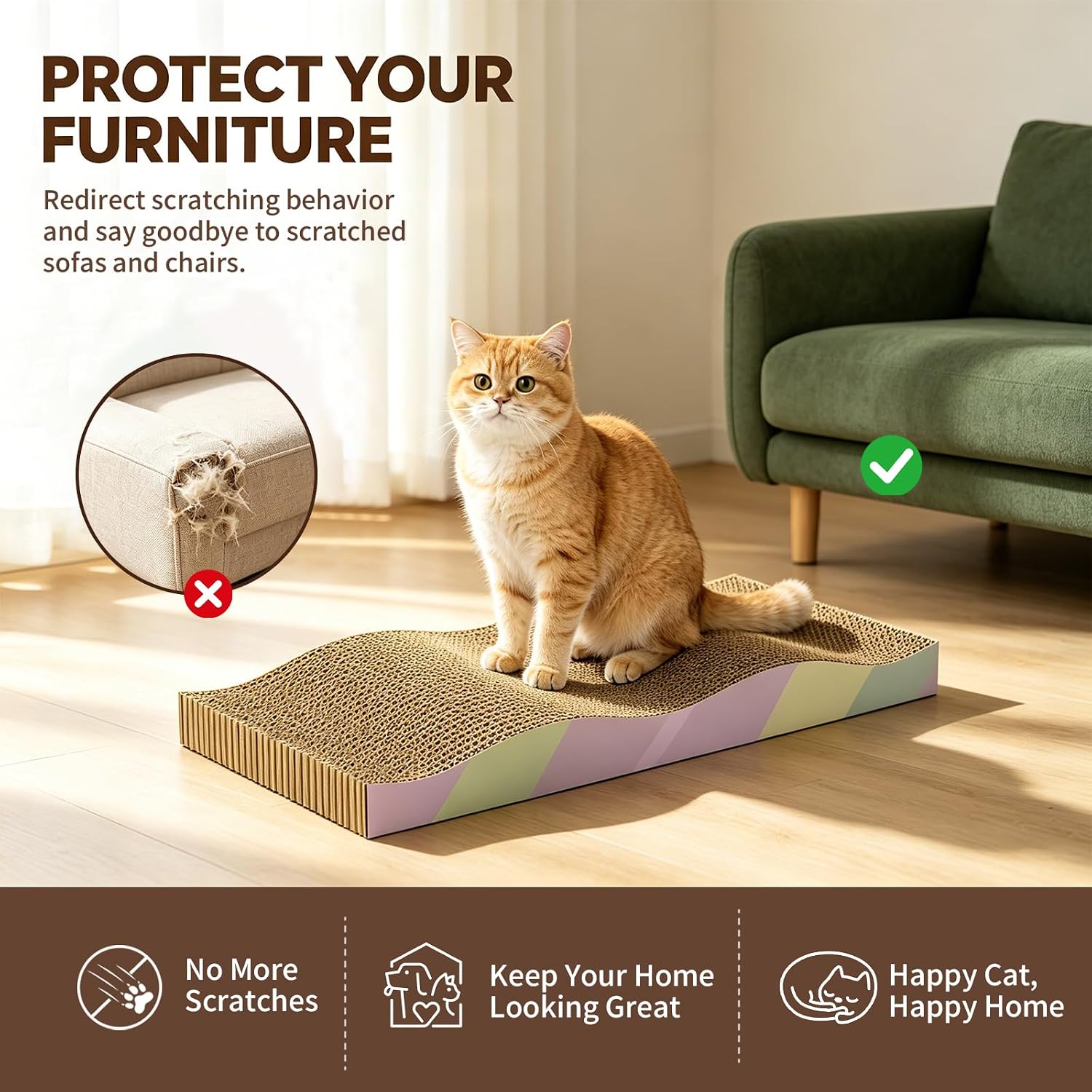 Detalle de KISENG CSP4321 Reversible Cat Scratcher Board, 2-Pack, Wave-Shaped Cardboard