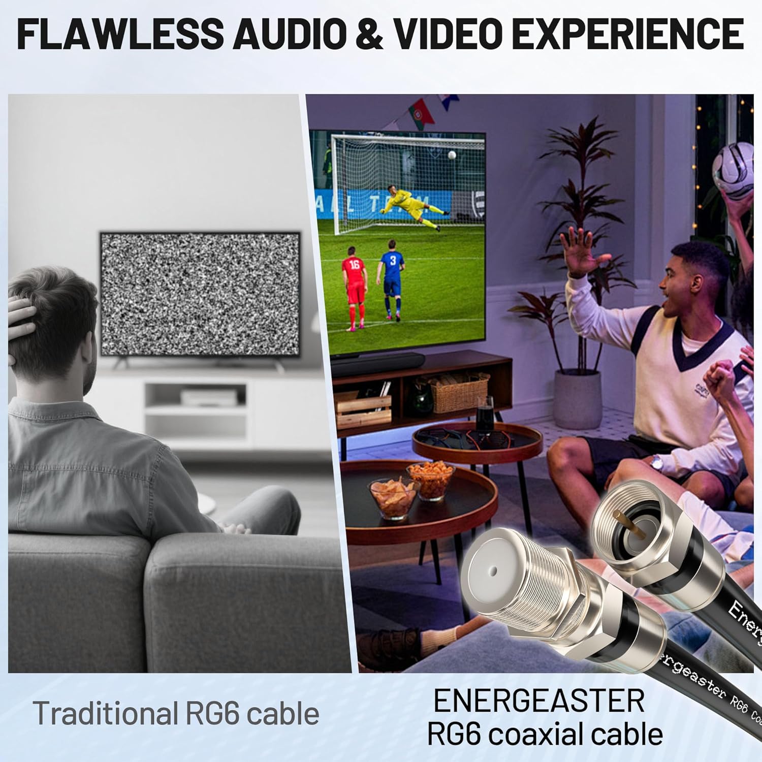 Thumbnail 6 de Energeaster 50FT RG6 Coaxial Cable with F-Type Connector (Black) — Coax Cable Extender for Internet and TV