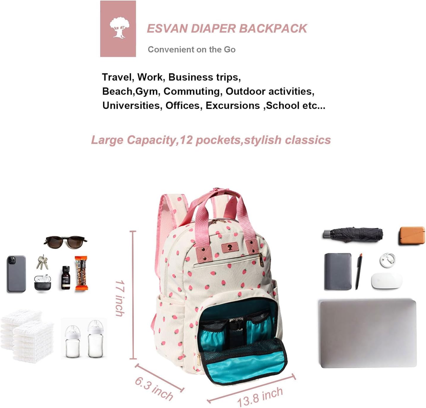Detalle de ESVAN Diaper Bag Backpack Corduroy