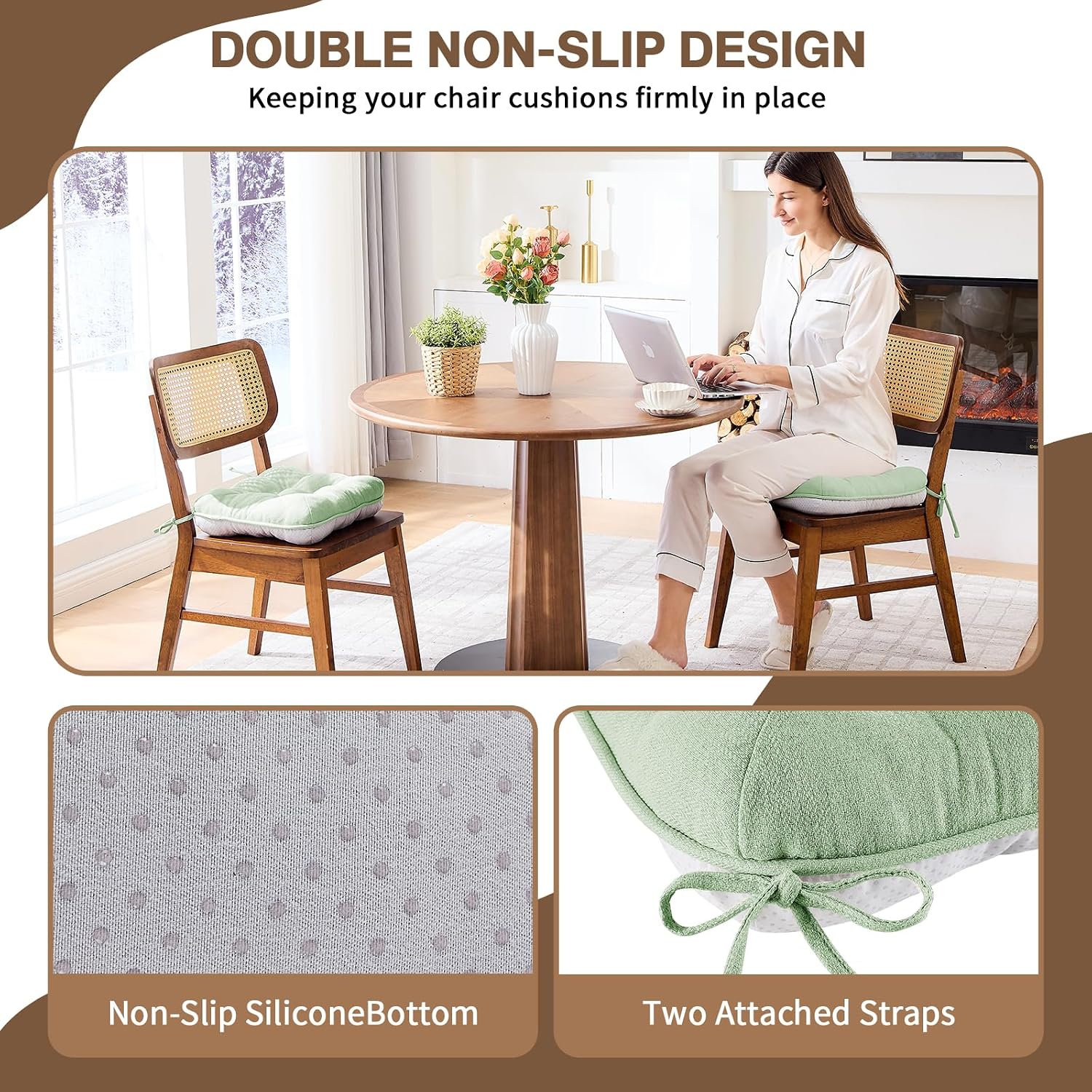 Thumbnail 1 de BETU Chair Cushions for Dining Chairs (Set of 6) – 15.5 x 15.5 x 3.5 in, Green