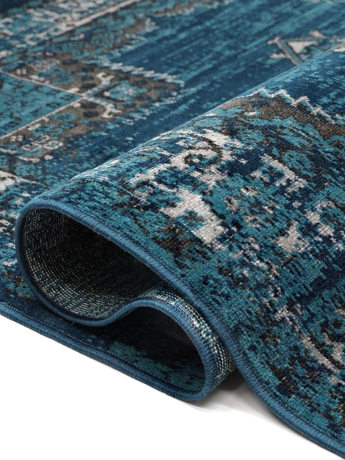 Detalle de RugVista Vintage Vega 140 x 200 cm Rug, Dark Blue/Turquoise, Low Pile