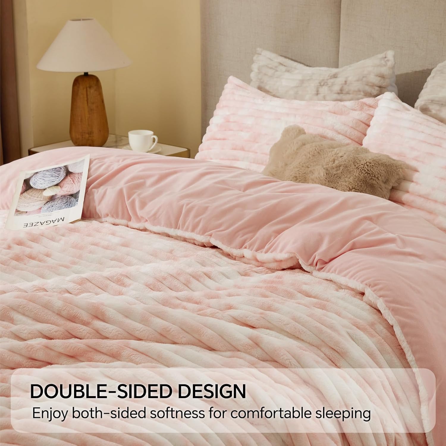 Thumbnail 4 de BEDELITE Fleece Twin Comforter Set — Super Soft, Warm Fluffy Pink & White Bedding