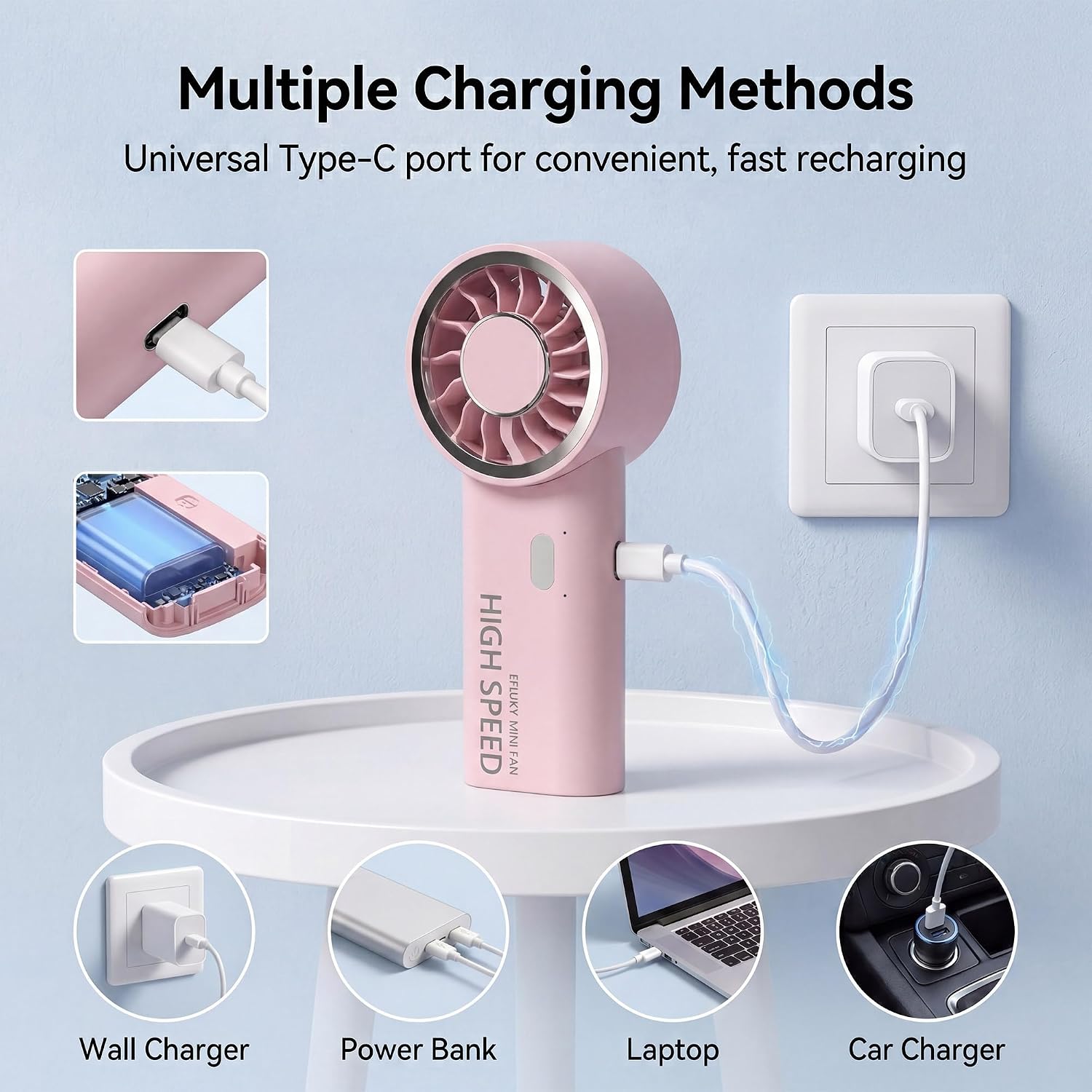 Detalle de efluky Handheld Fan: Compact USB Rechargeable Portable Cooler