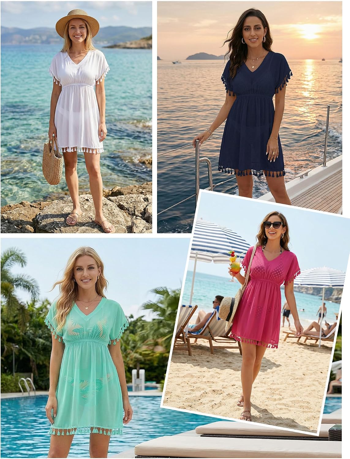 Thumbnail 6 de StylSense Strandkleid Damen – leichter Bikini Cover Up mit V-Ausschnitt, Boho-Fransen und Taillenband