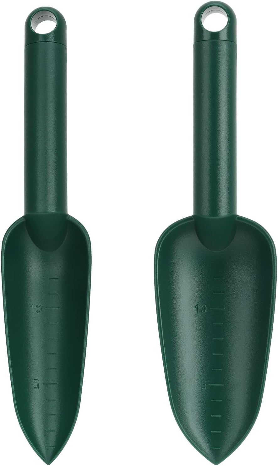 Detalle de COM-FOUR set di attrezzi da giardino in plastica da 4 pezzi: cazzuola lunga e stretta, rastrello e coltivatore