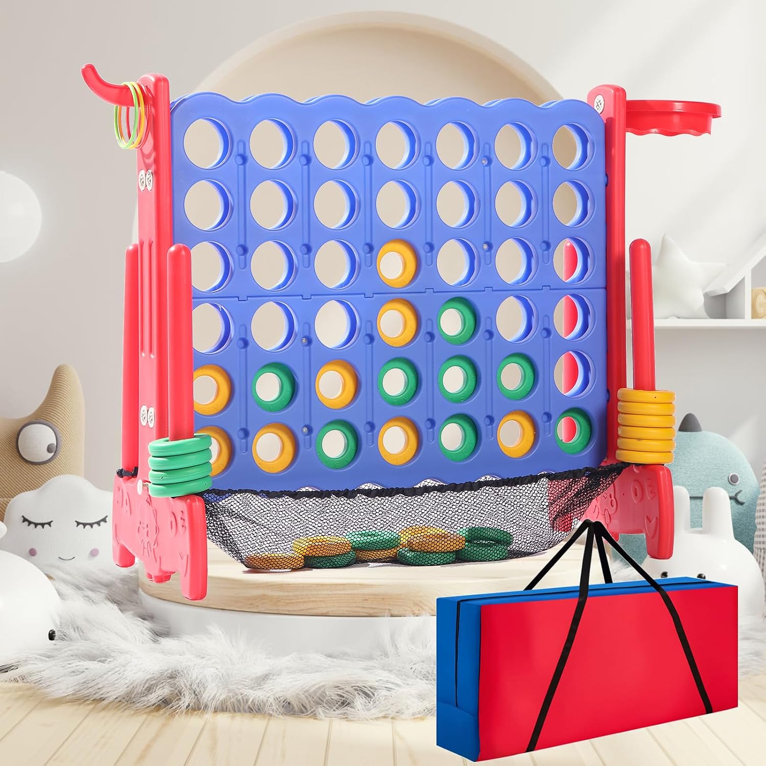 Thumbnail 4 de Tigasy Giant 4 Row Ring Toss Game with Carrying Bag (Blue/Red) – Indoor & Outdoor Fun
