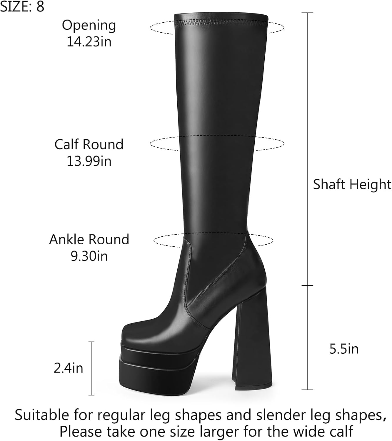 Detalle de wetkiss Classic Platform Knee-High Go-Go Boots, 5.5-Inch Chunky Heel