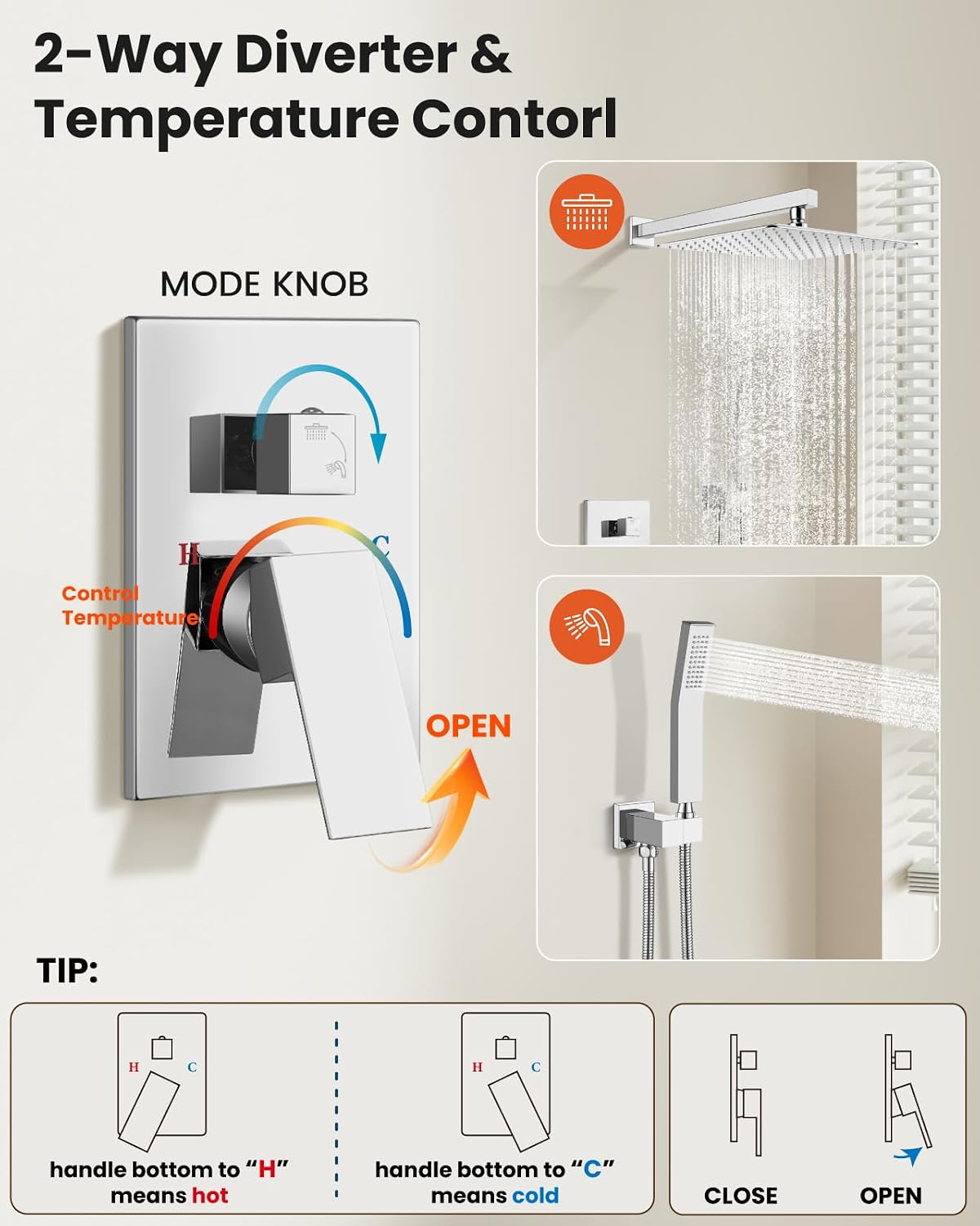 Thumbnail 6 de gotonovo Shower Faucet Set with 12-Inch Rainfall Head, Handheld Spray, Chrome