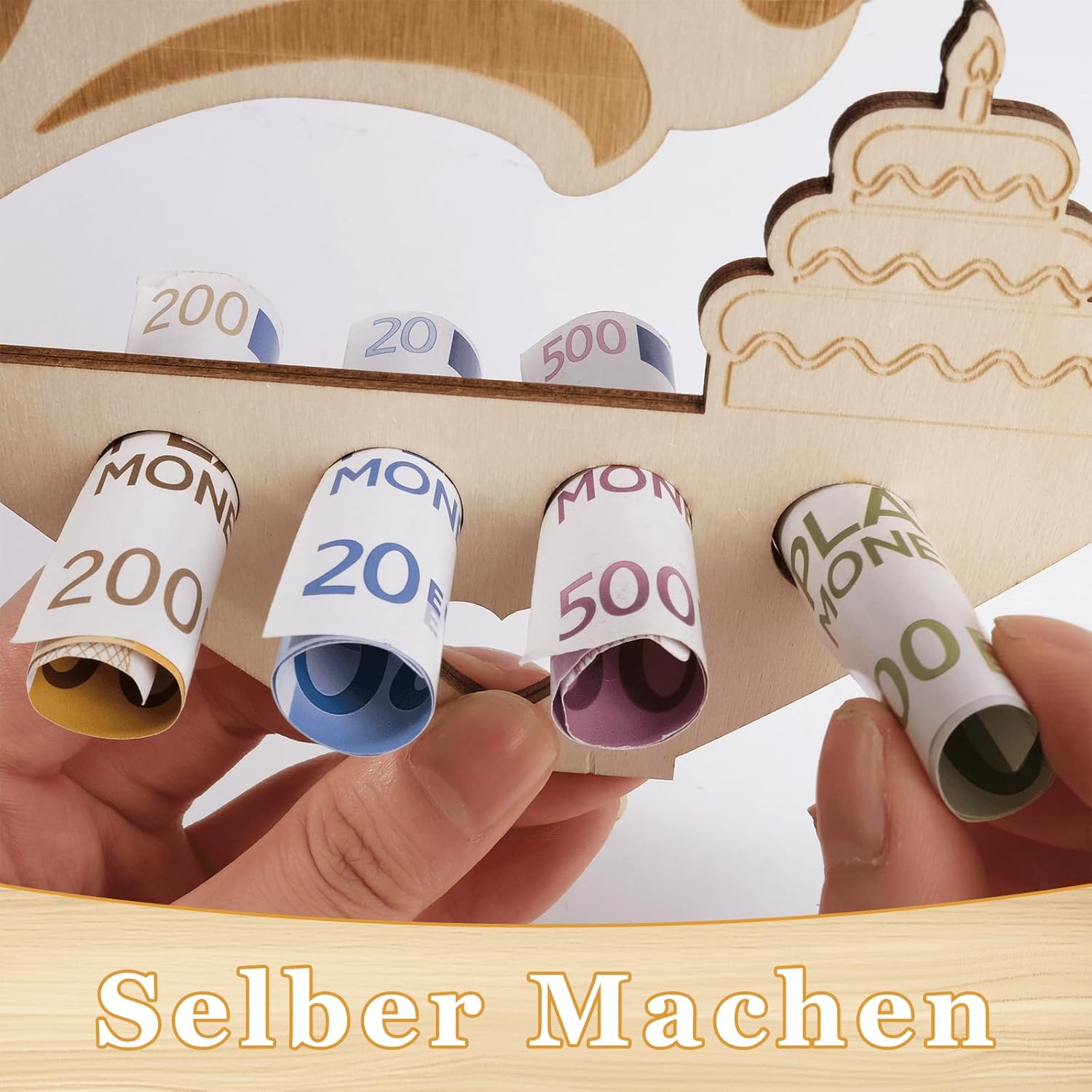 Thumbnail 5 de Packra Geldgeschenk Geburtstag Herzform – personalisierbares Holz-Schild Gästebuch mit 80 Geldgeschenken