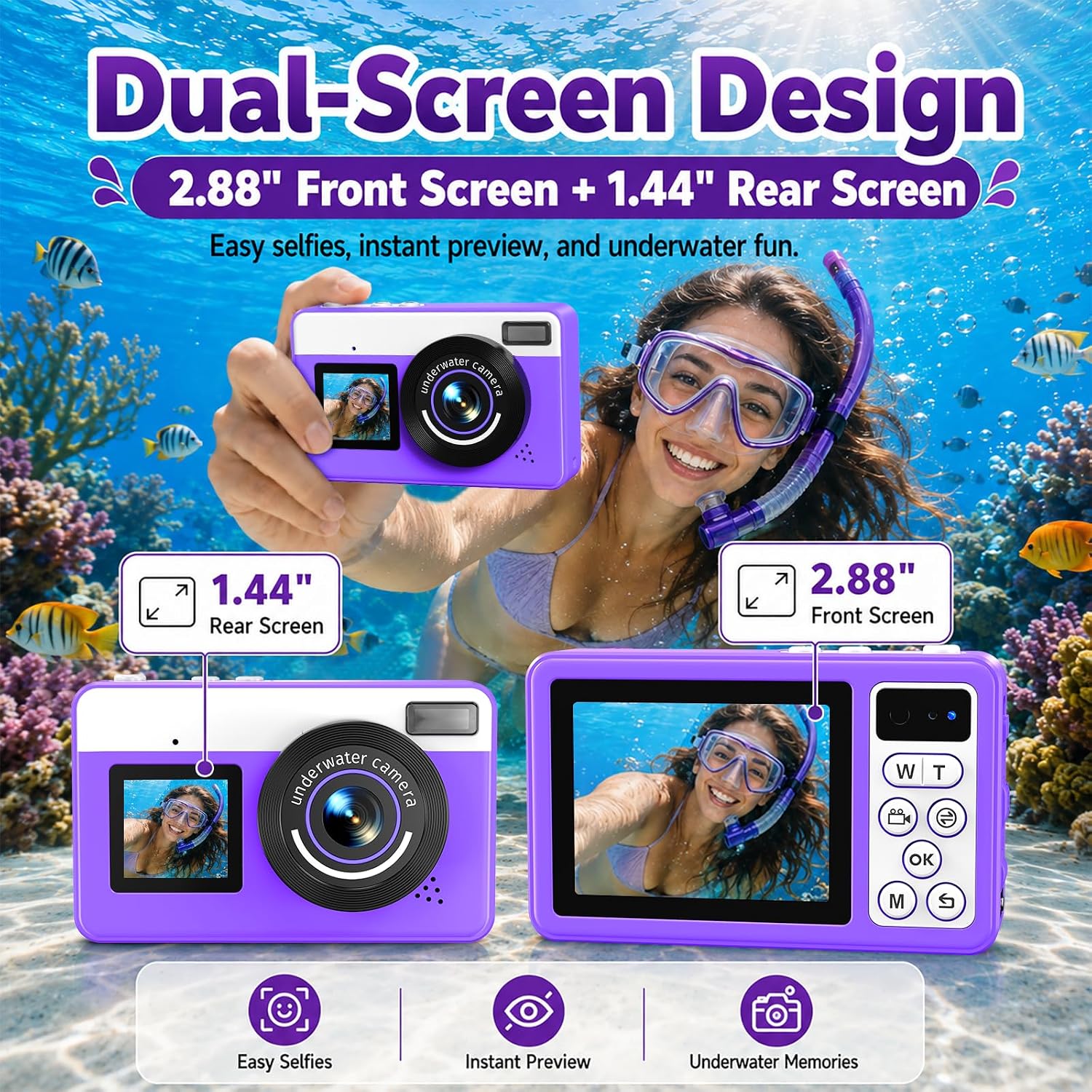 Thumbnail 2 de Maxmango D70: Fotocamera Subacquea 4K 48MP, Impermeabile 10FT, Doppio Schermo – Premium per Avventure Mare e Piscina