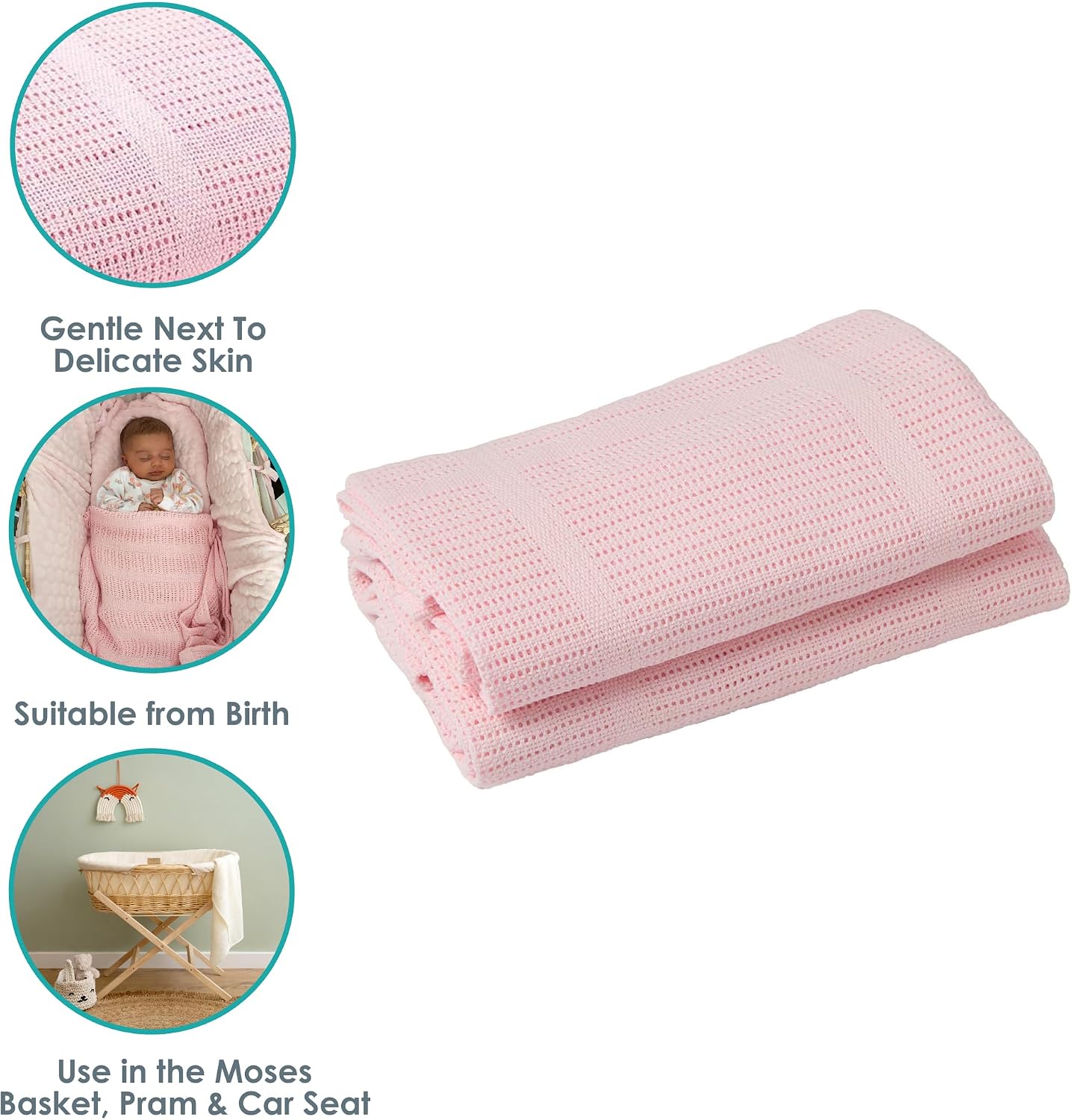 Detalle de Clair de Lune Cellular Pram Blanket 70 x 90 cm