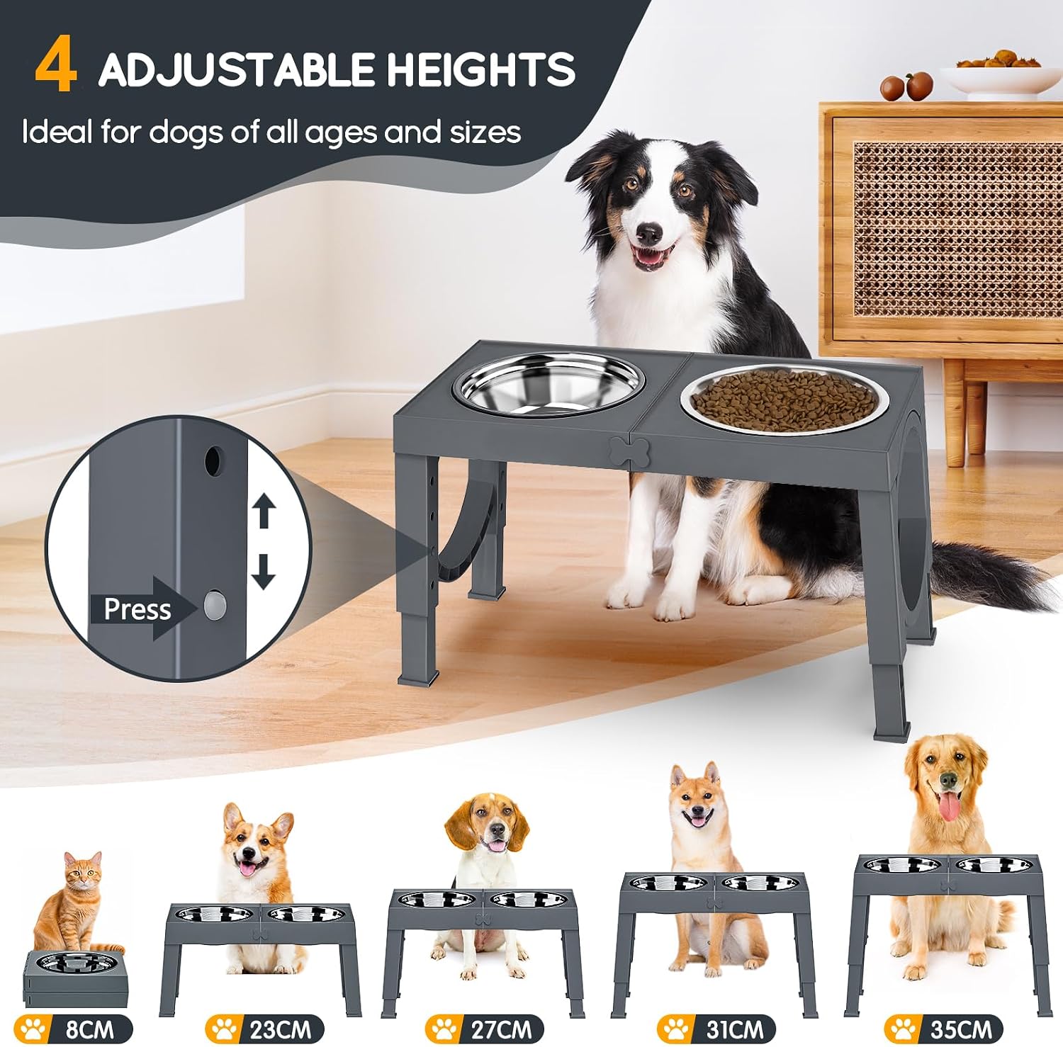 Detalle de Aystkniet dog bowl stand, 5 height levels